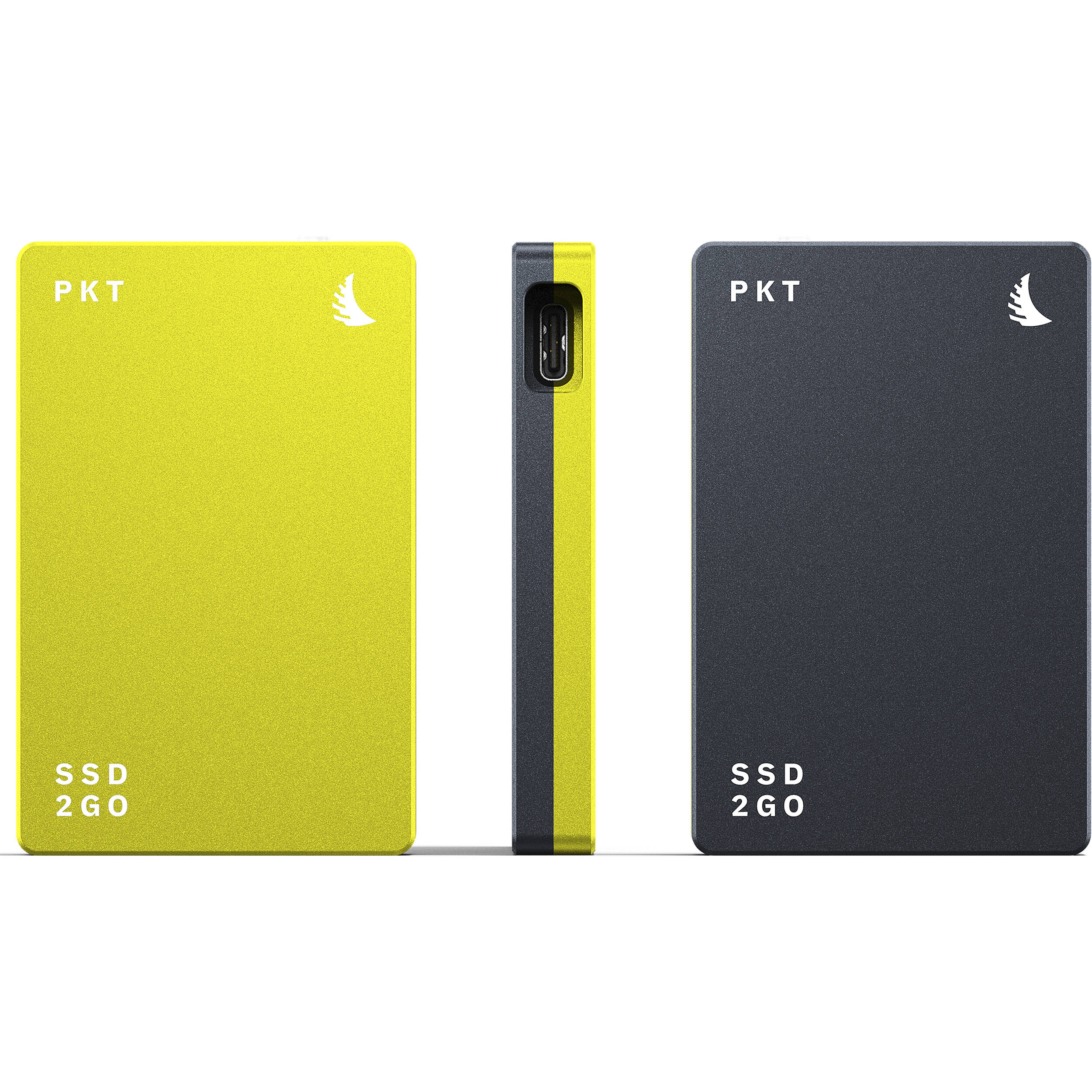 Angelbird SSD2GO PKT portable external SSD drive with black casing and USB connection for high-speed data storage.