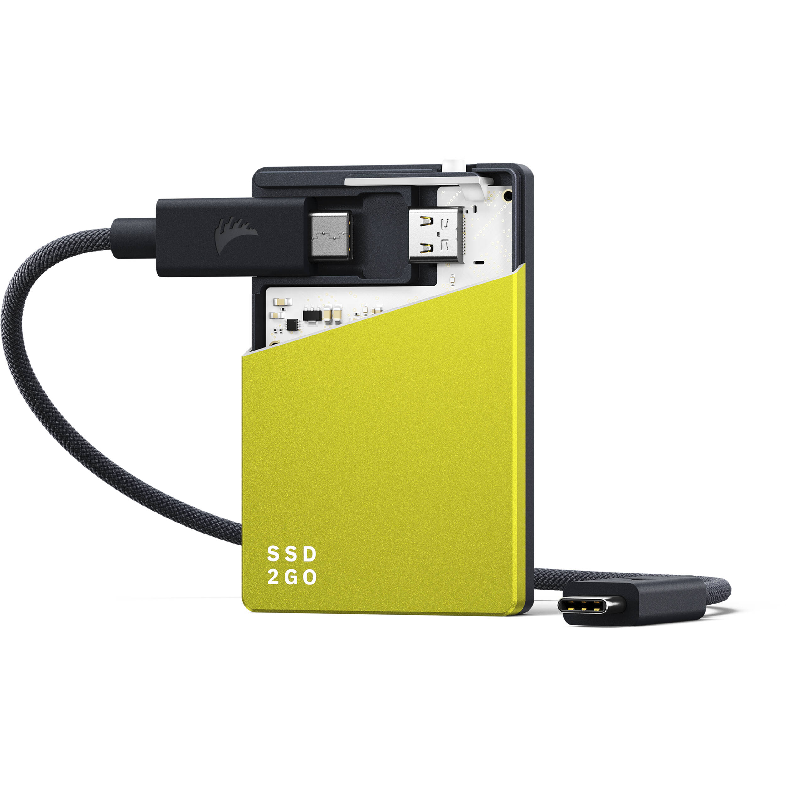 Angelbird SSD2GO PKT portable external SSD drive with sleek black casing and USB connection for fast data transfer.