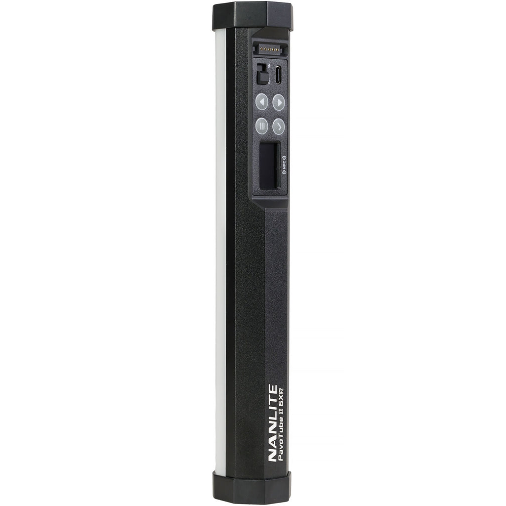 Nanlite PavoTube II 6XR LED RGBWW pixel tube light showing multiple colorful light effects and the cylindrical design.