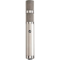 Warm Audio WA-CX24 condenser microphone shown with its sleek metal body and large diaphragm for studio recording.
