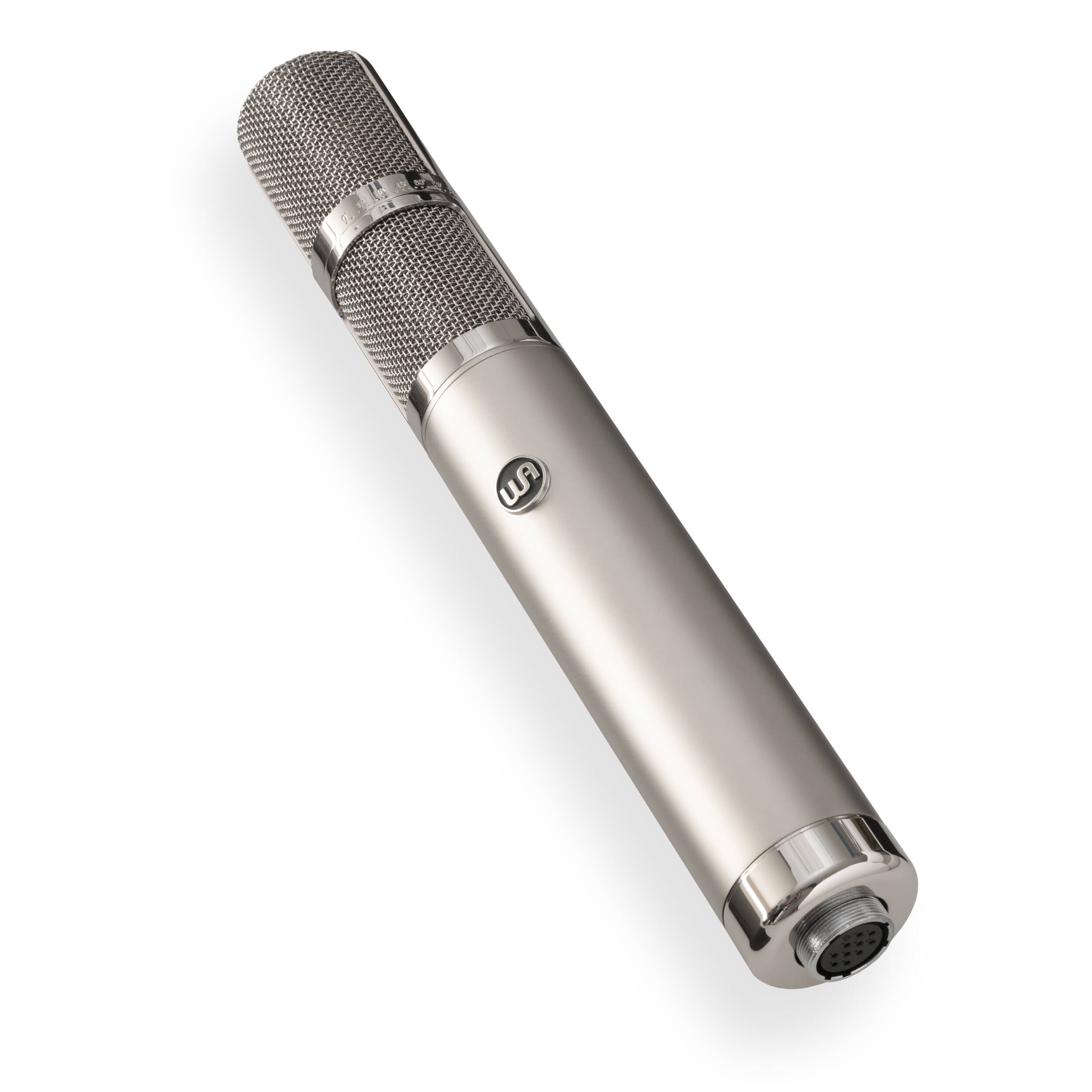 Warm Audio WA-CX24 condenser microphone shown with focus on the microphone body and grille, ideal for studio recording.