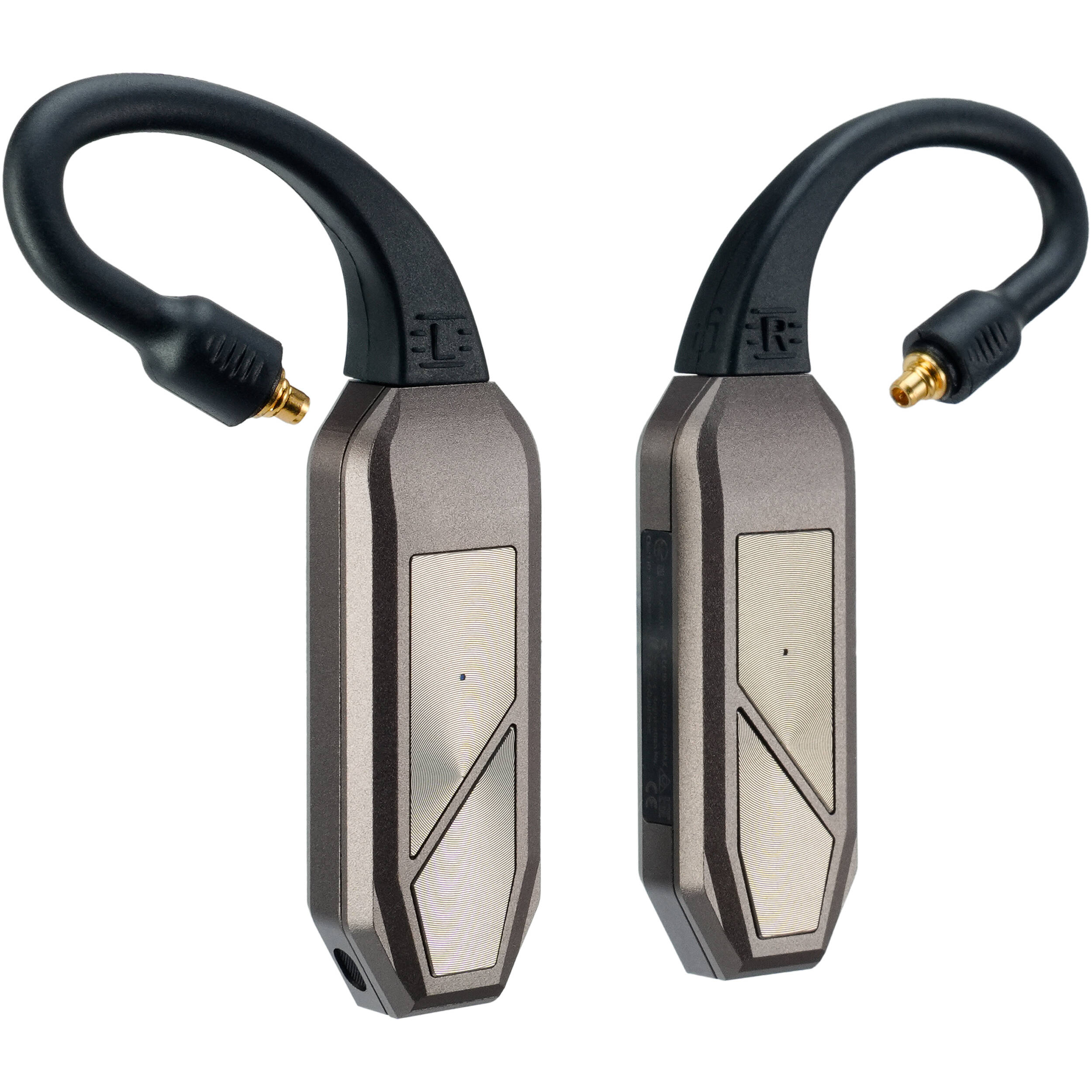 iFi Audio Go Pod Max headphone amplifier and DAC with sleek black design and controls visible on the front panel.