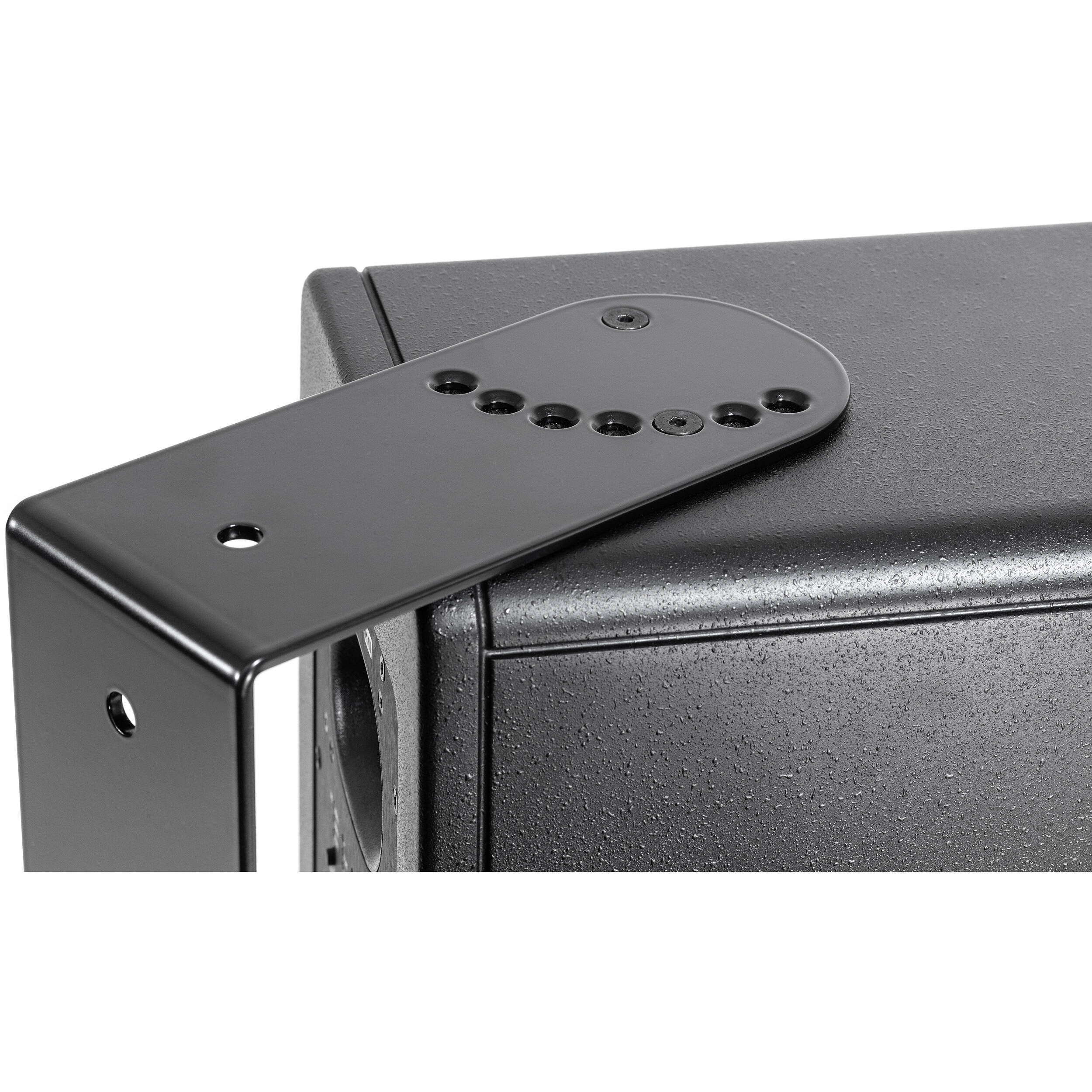 IK Multimedia iLoud Precision 5 MK2 studio monitor stand mounting bracket attached to the speaker for secure positioning.