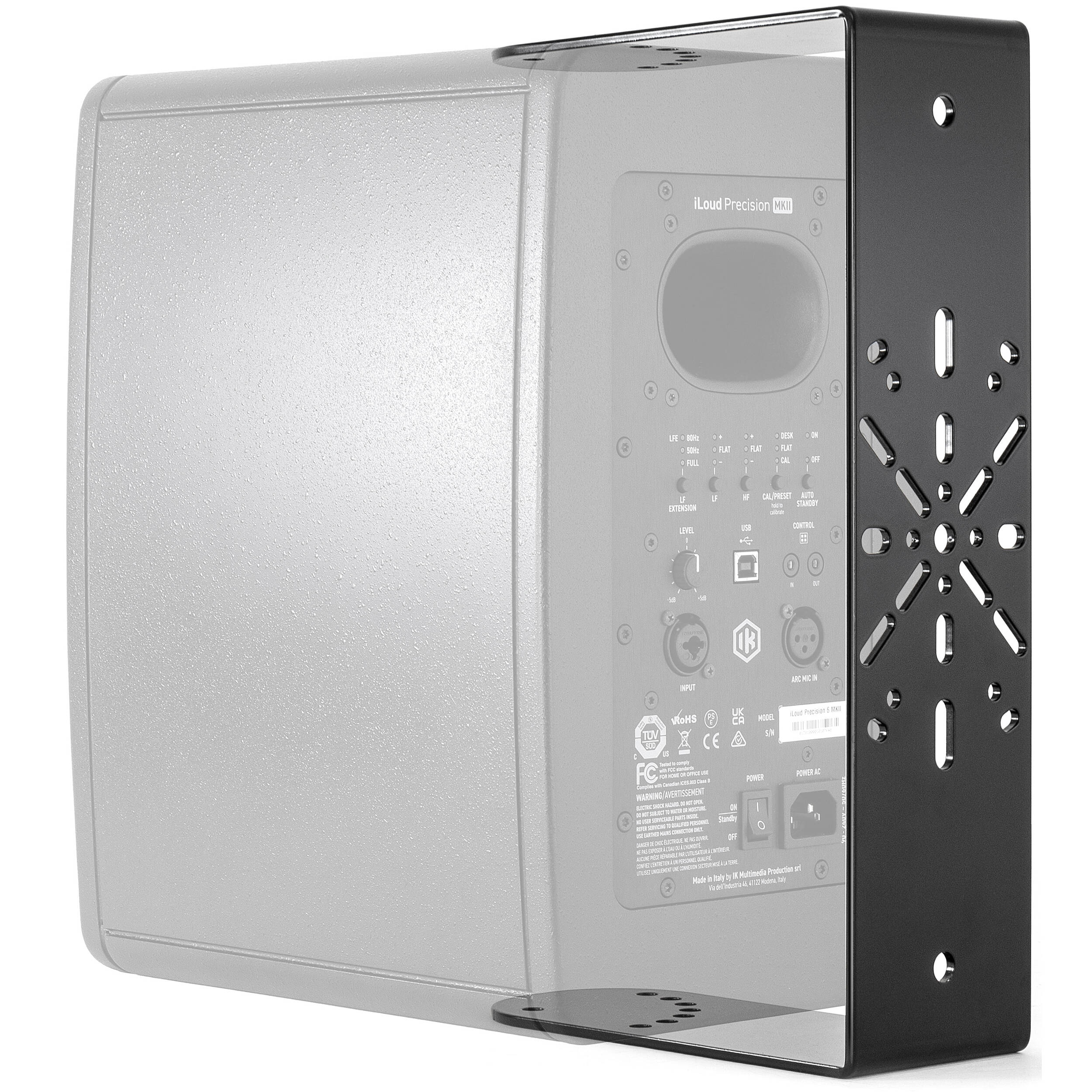IK Multimedia iLoud Precision 6 MK2 studio monitor stands with mounting brackets for secure speaker placement.