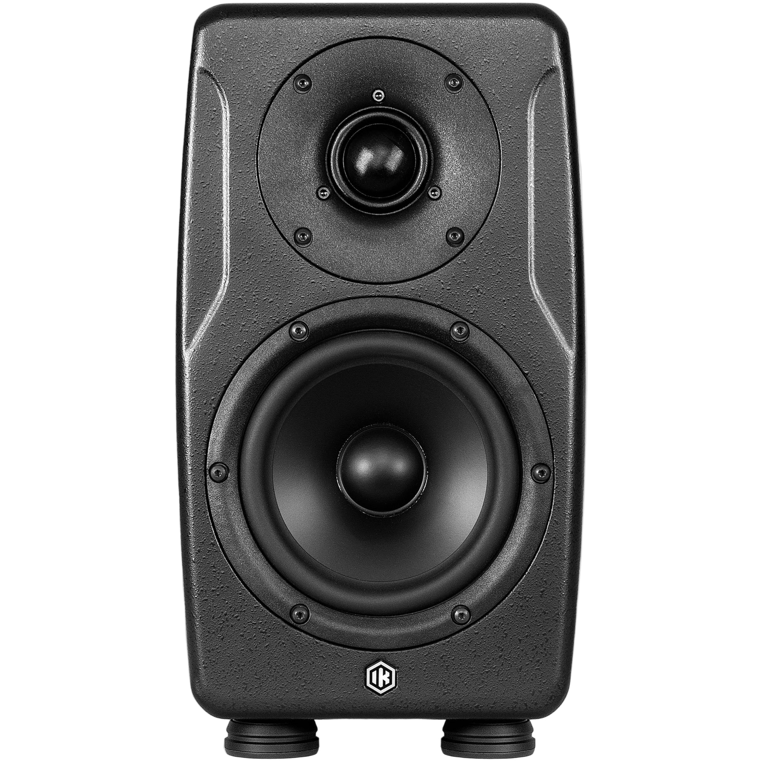 IK Multimedia iLoud Precision 5 MK2 active nearfield monitor with sleek black enclosure and front speaker grille.