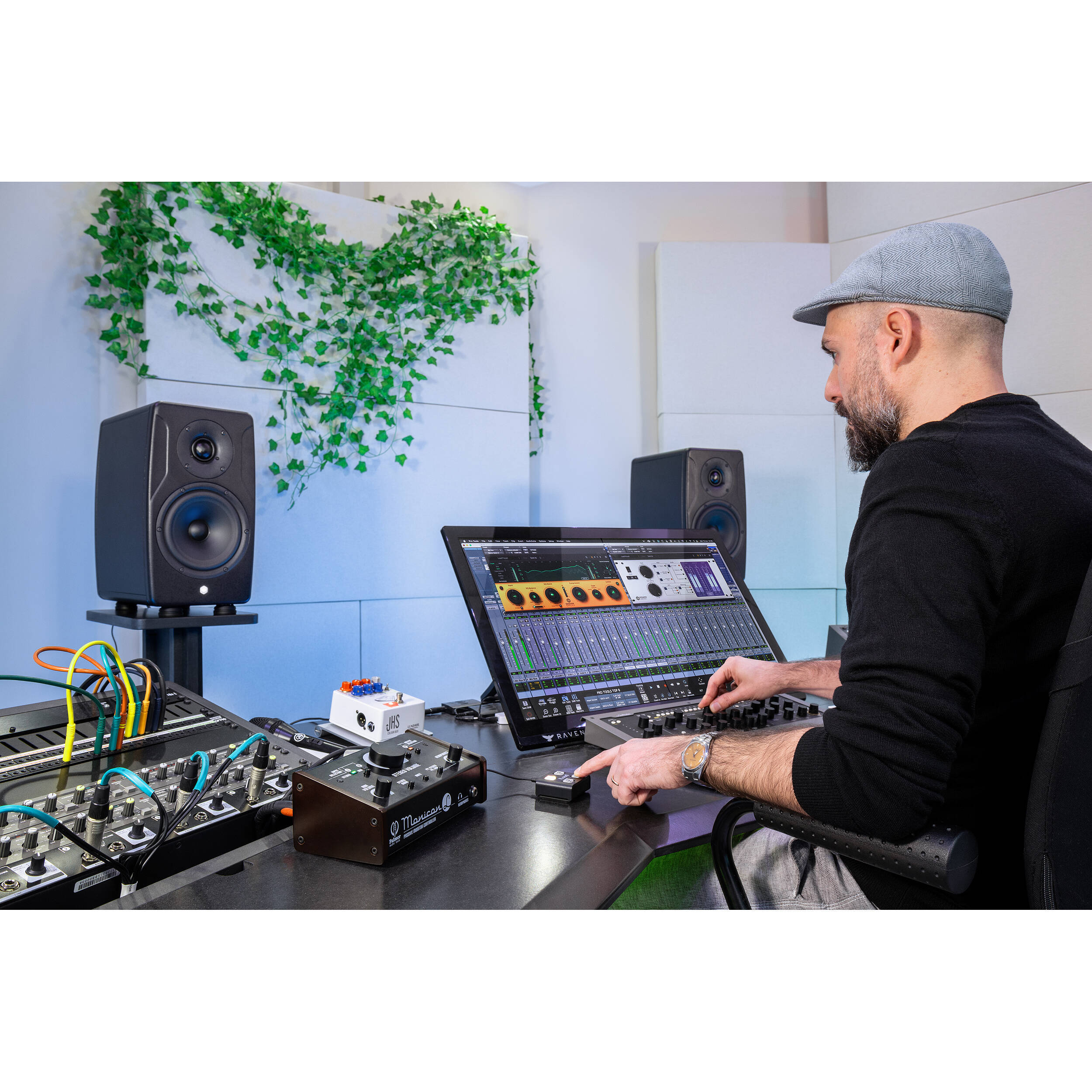 IK Multimedia iLoud Precision 6 MK2 active nearfield monitors with sleek black finish and front-facing controls.