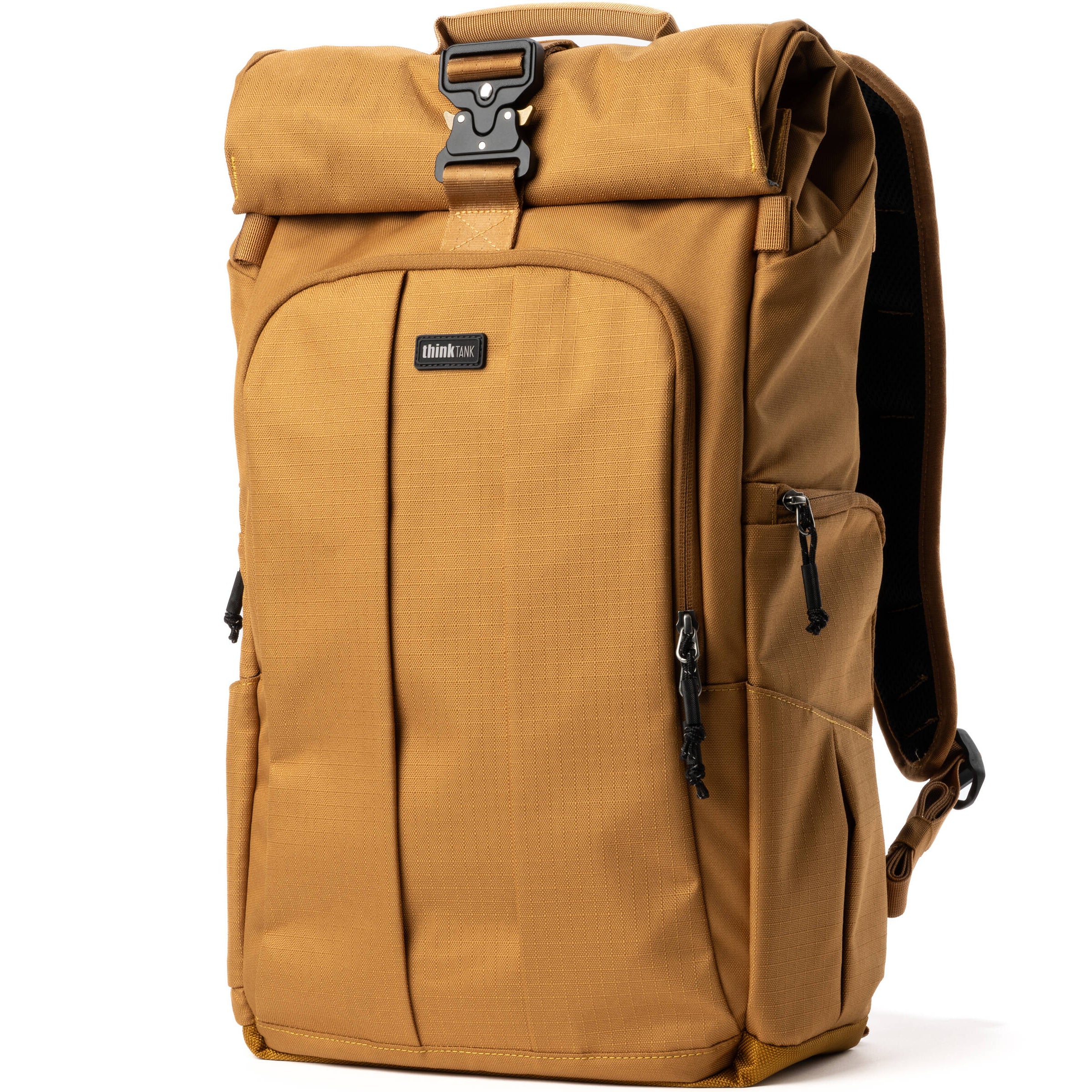 Think Tank FocusPoint RollTop video equipment bag with padded interior and adjustable strap for gear protection and portability.