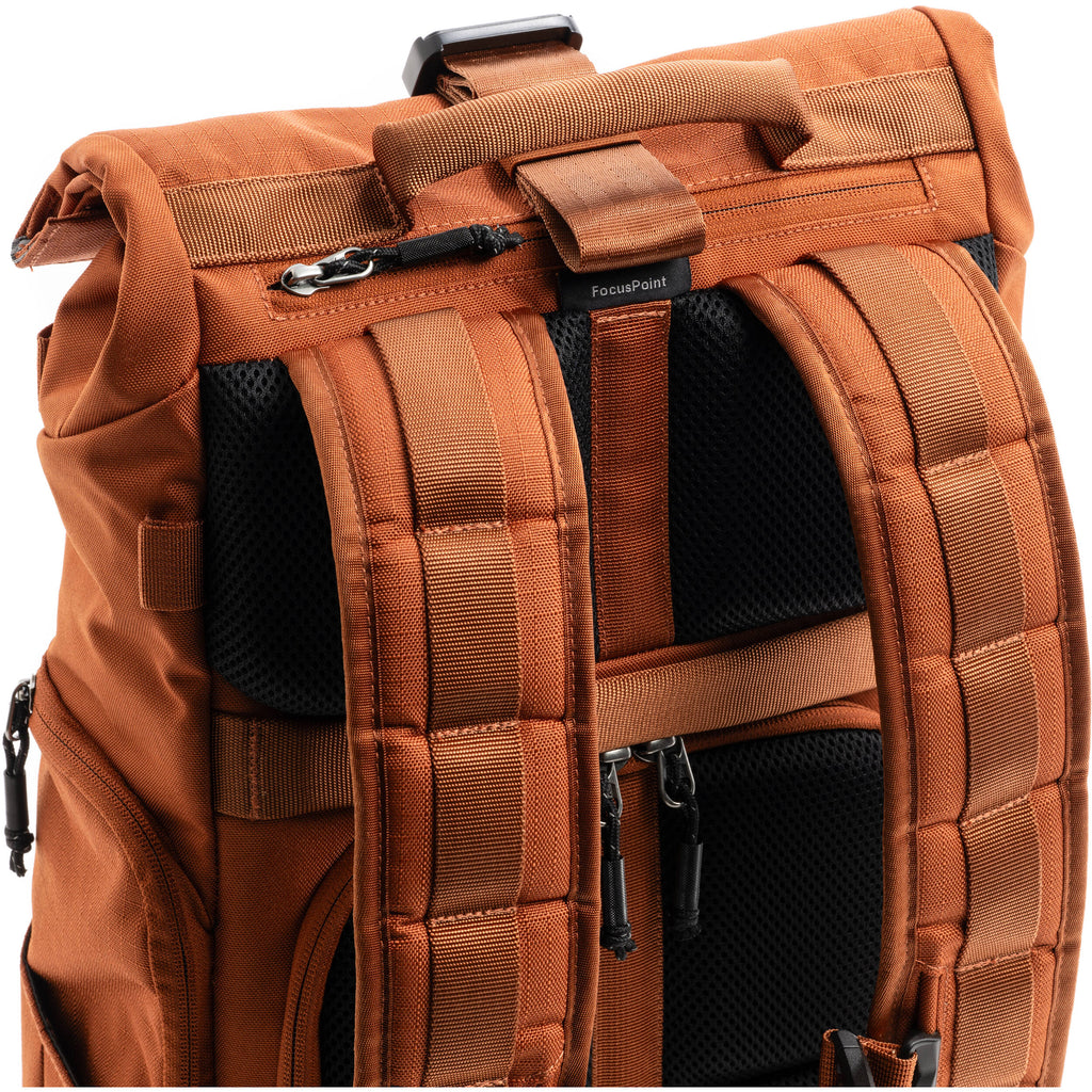 Think Tank FocusPoint RollTop video equipment bag with adjustable straps and protective design for gear transport.