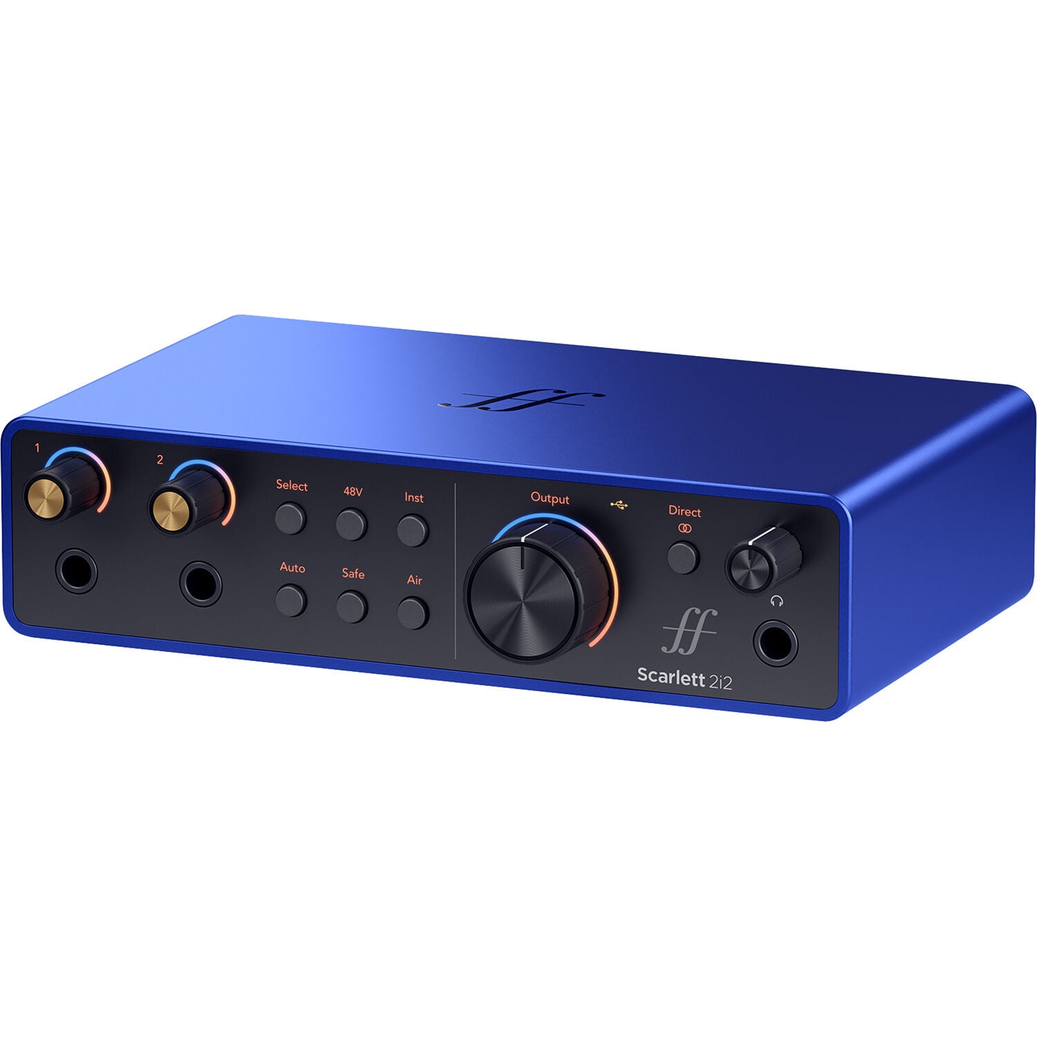 Focusrite Scarlett 2i2 4th Gen Anniversary Edition audio interface with dual microphone inputs and sleek design.