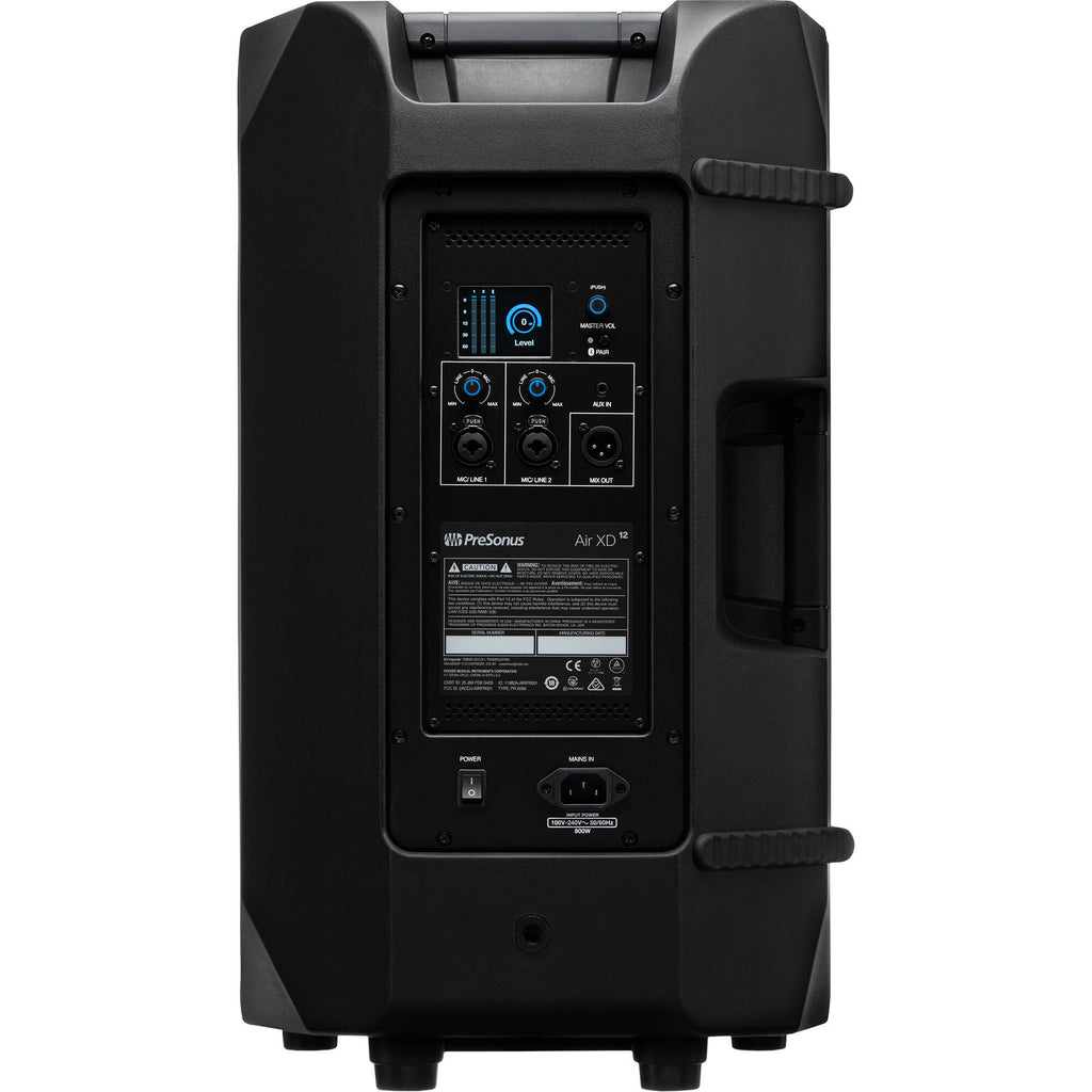 Presonus Air XD 12 active loudspeaker with black enclosure and control panel, designed for professional audio use.