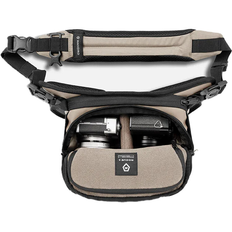 Wandrd Rogue Sling video equipment bag with adjustable strap and multiple compartments for gear storage.