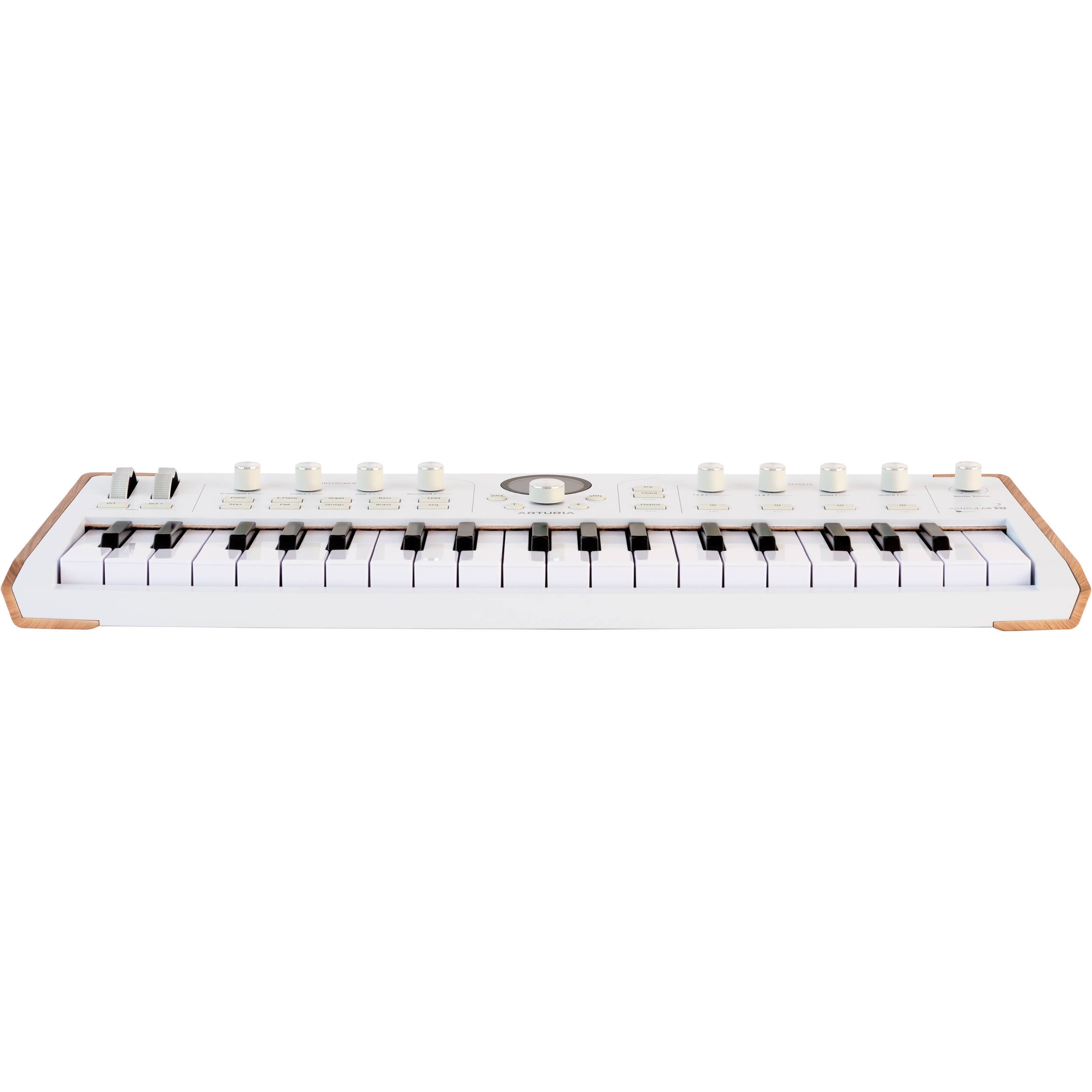 Arturia AstroLab 37 performance keyboard with 37 keys, featuring a sleek black design and control knobs for music production.