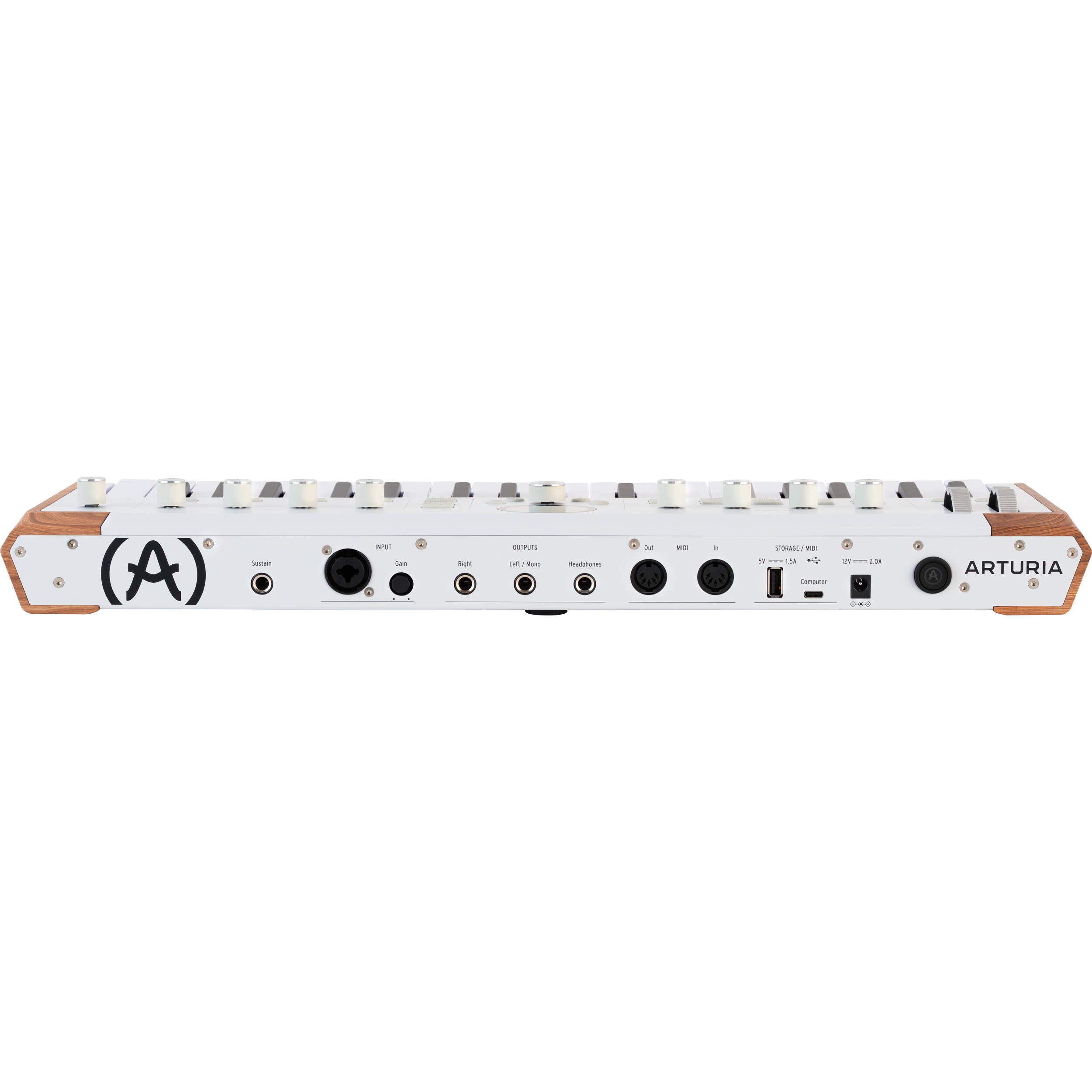 Arturia AstroLab 37 performance keyboard with black keys and control knobs, designed for live music and studio use.