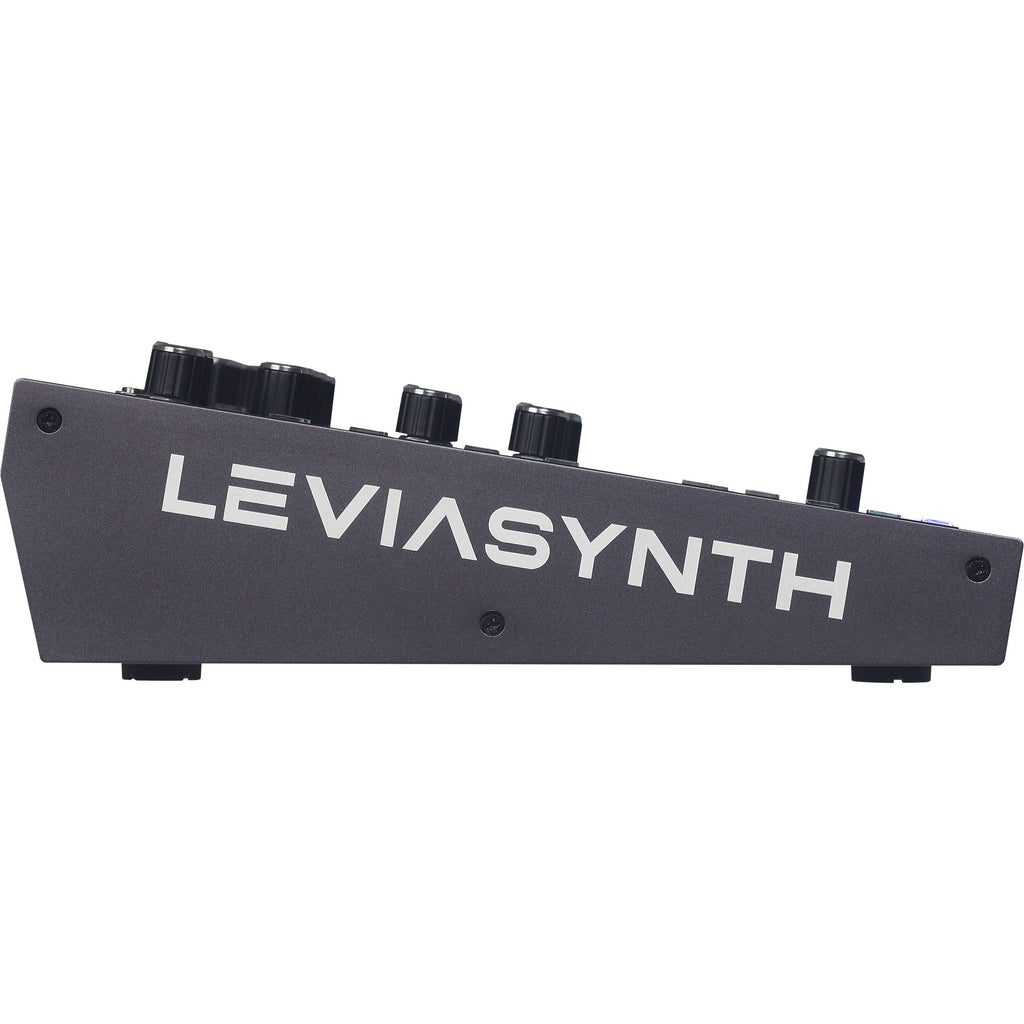 ASM Leviasynth desktop synthesizer with knobs and buttons, compact electronic music instrument for sound creation and editing.