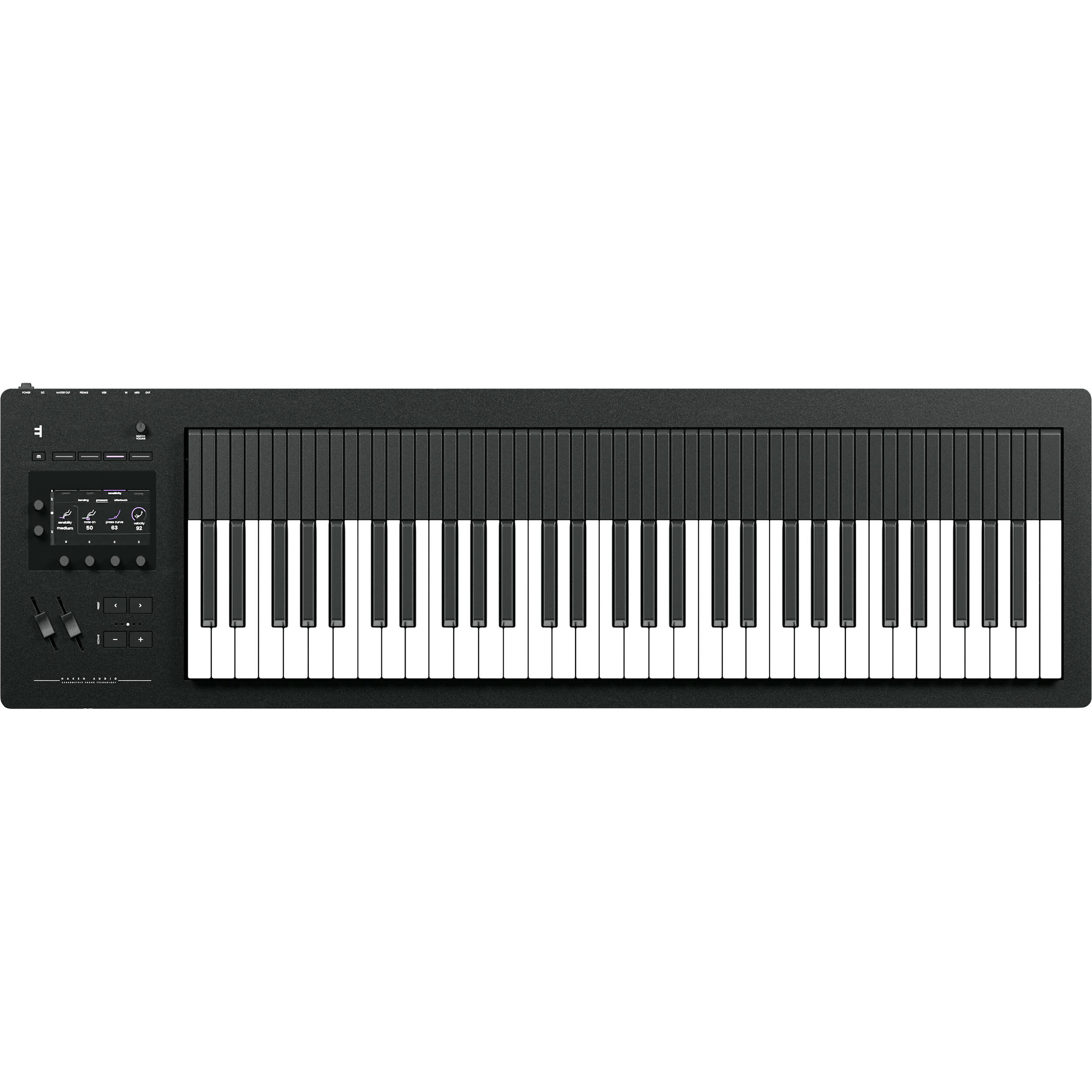 Expressive E Osmose 61 keyboard synthesizer with black control panel and keys, showcasing its expressive interface and modern design.