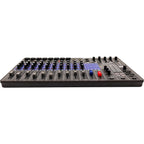 Zoom LiveTrak L12next digital mixer with multiple input channels, knobs, and controls, shown on a professional audio setup.