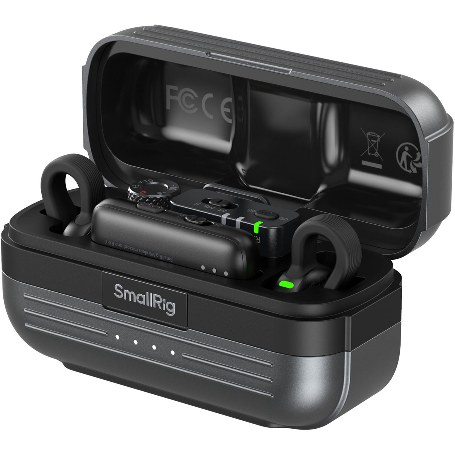 SmallRig S70 wireless microphone system with two transmitters, two receivers, and charging case for professional audio recording.