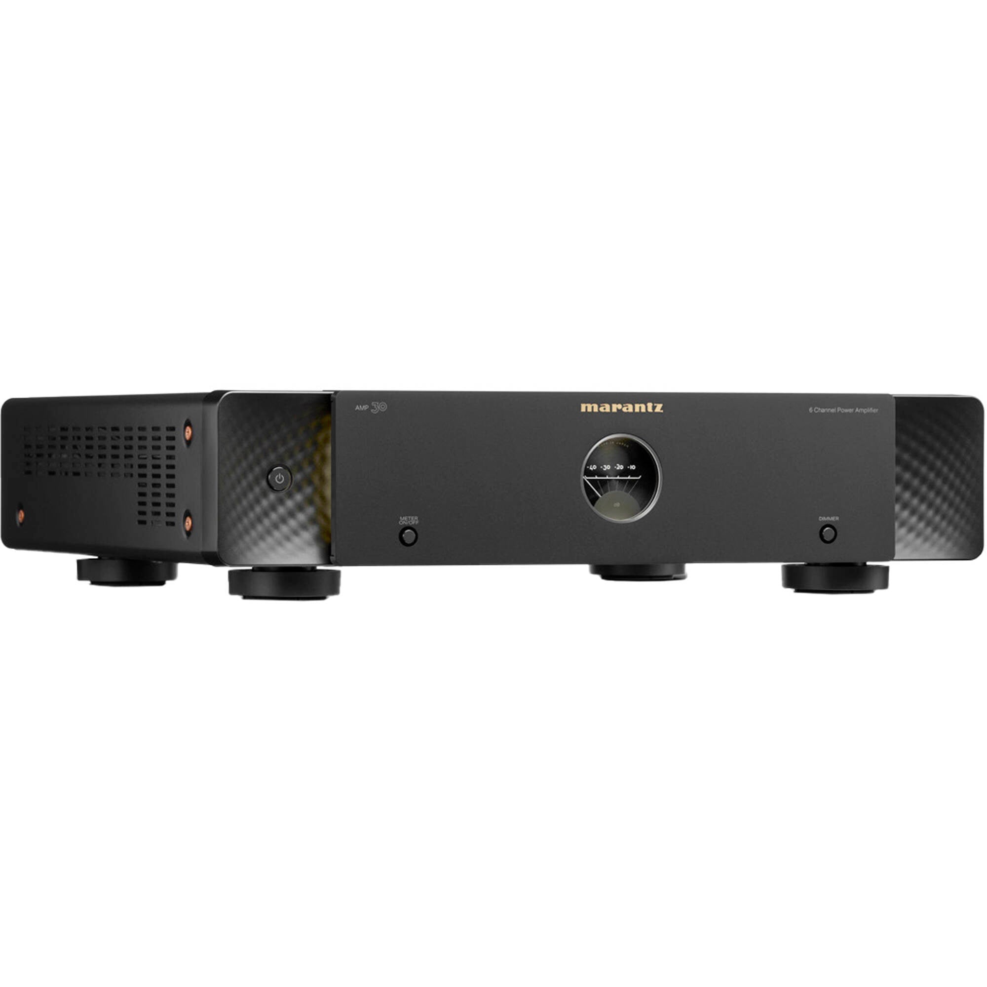 Marantz AMP 30 stereo amplifier with sleek black finish and control knobs, ideal for high-quality audio setup.