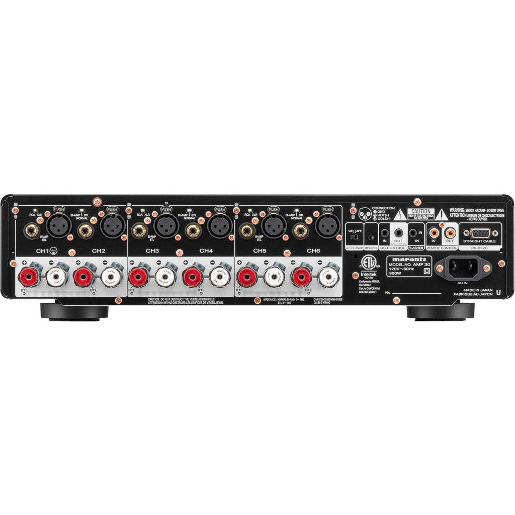 Marantz AMP 30 stereo amplifier with sleek black front panel and control knobs, designed for high-quality audio enhancement.