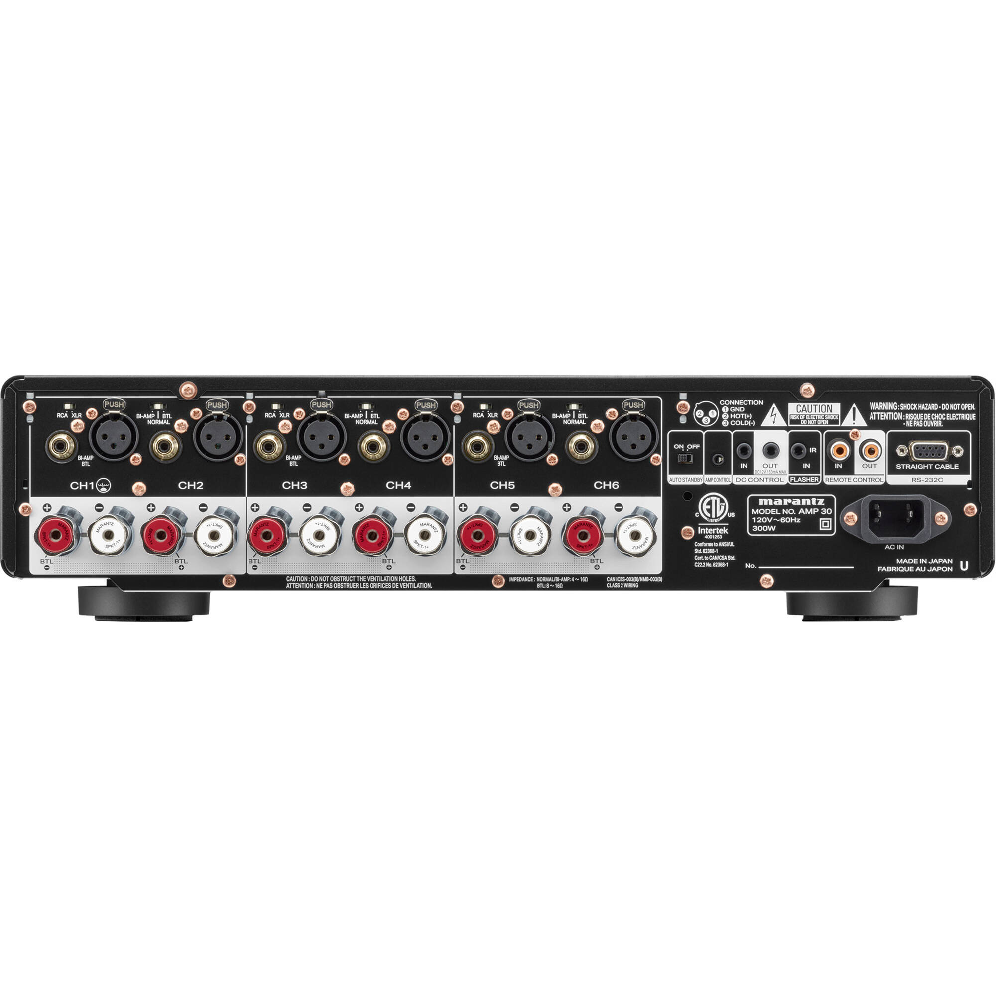 Marantz AMP 30 stereo amplifier with sleek black front panel and control knobs, designed for high-quality audio enhancement.