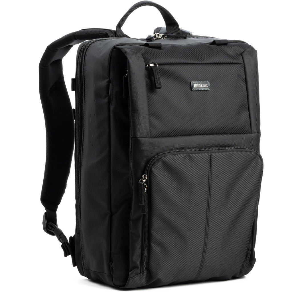 Think Tank Shape Shifter video equipment bag with adjustable compartments and padded interior for camera gear.