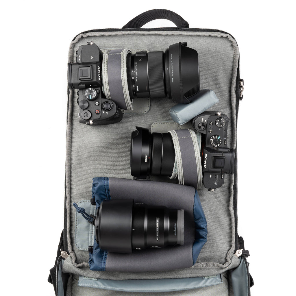 Think Tank Shape Shifter video equipment bag with adjustable compartments and padded exterior for professional camera gear storage.