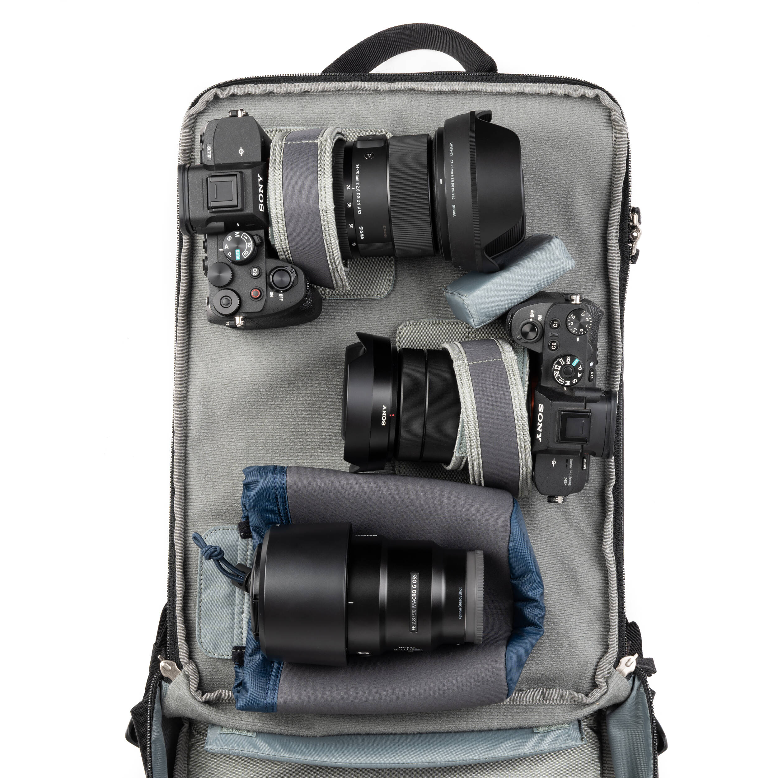 Think Tank Shape Shifter video equipment bag with adjustable compartments and padded exterior for professional camera gear storage.