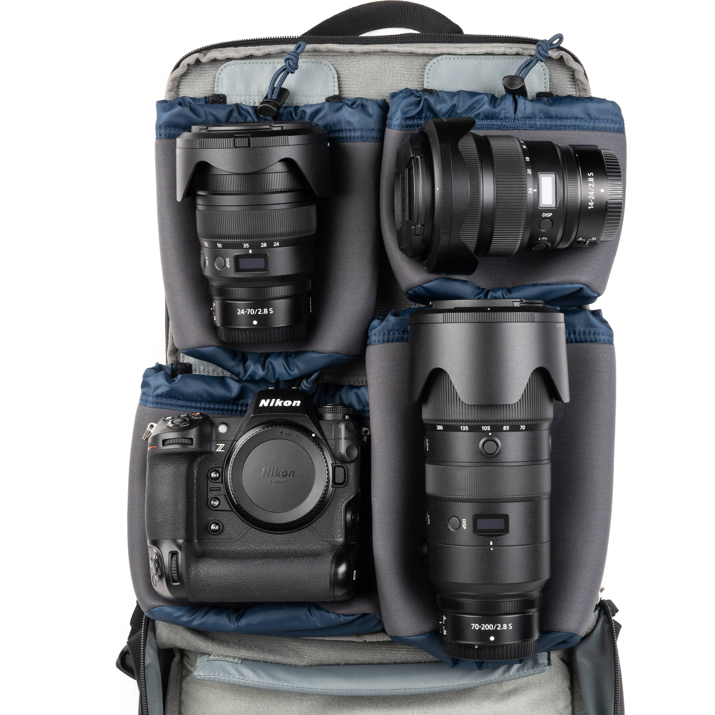 Think Tank Shape Shifter video equipment bag with adjustable compartments and padded interior for camera gear storage.