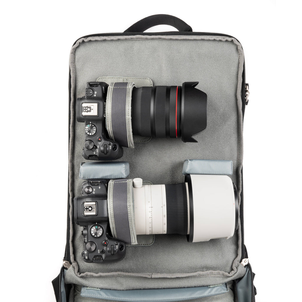Think Tank Shape Shifter video equipment bag with adjustable compartments and padded interior for camera gear storage