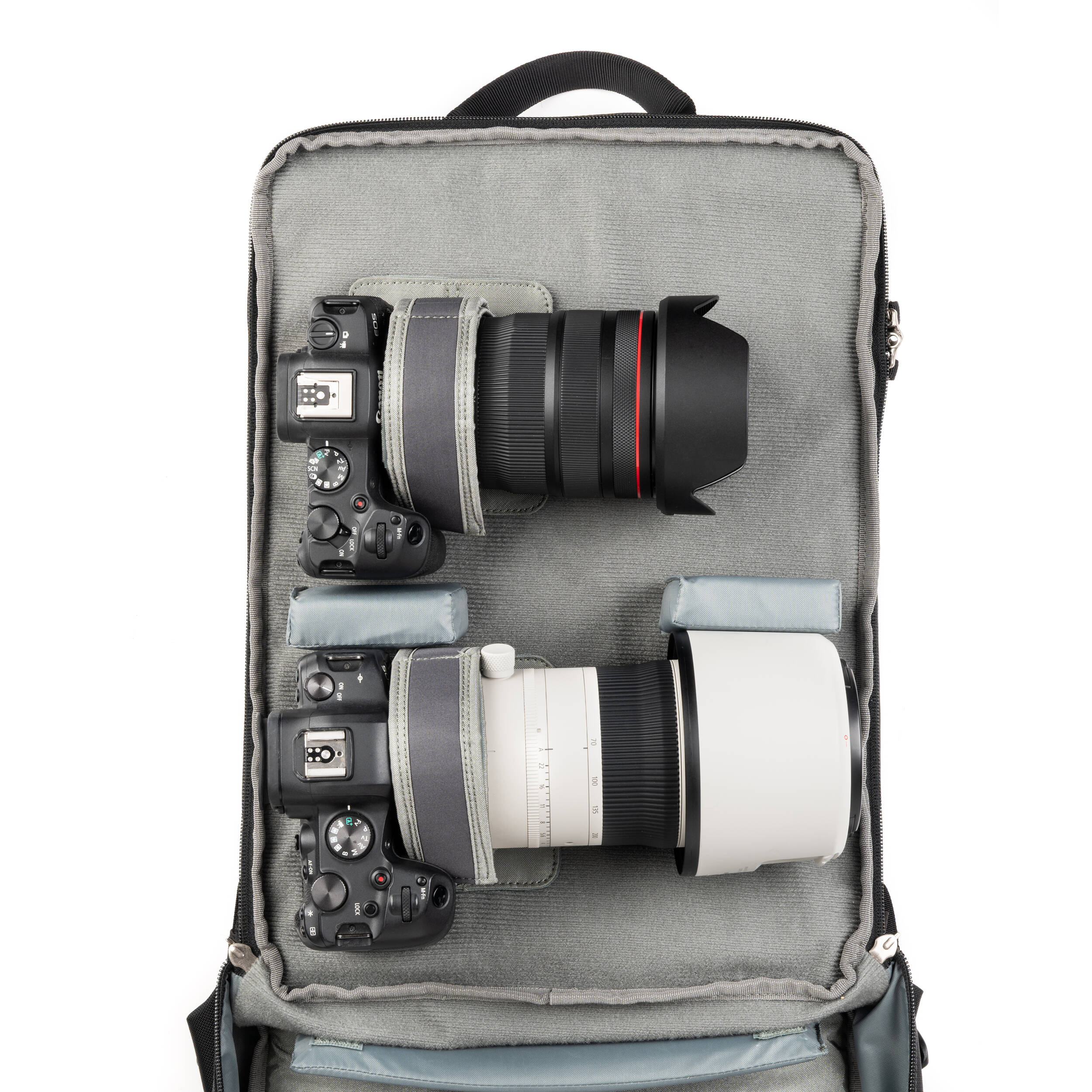 Think Tank Shape Shifter video equipment bag with adjustable compartments and padded interior for camera gear storage