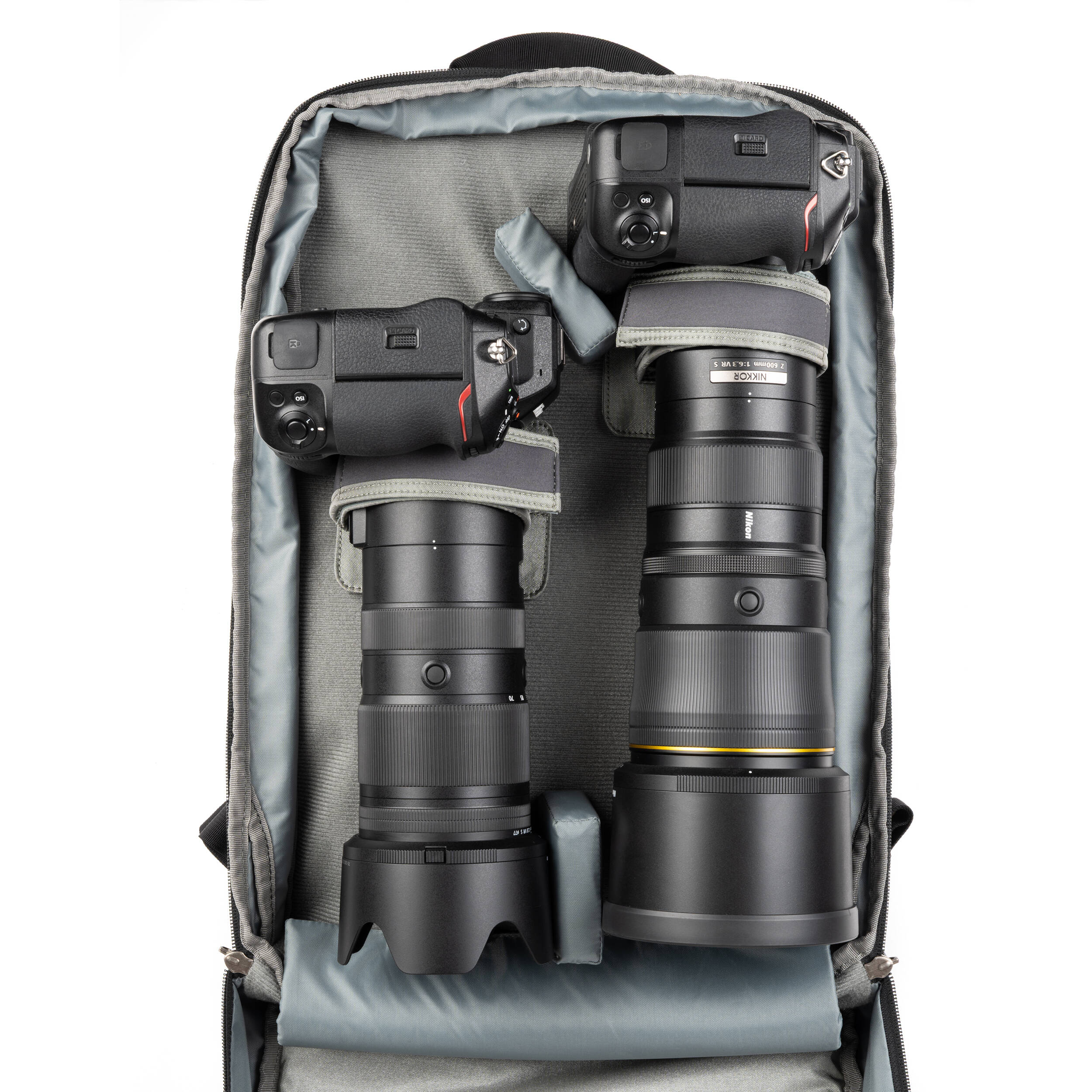 Think Tank Shape Shifter video equipment bag with adjustable compartments and durable black nylon exterior.