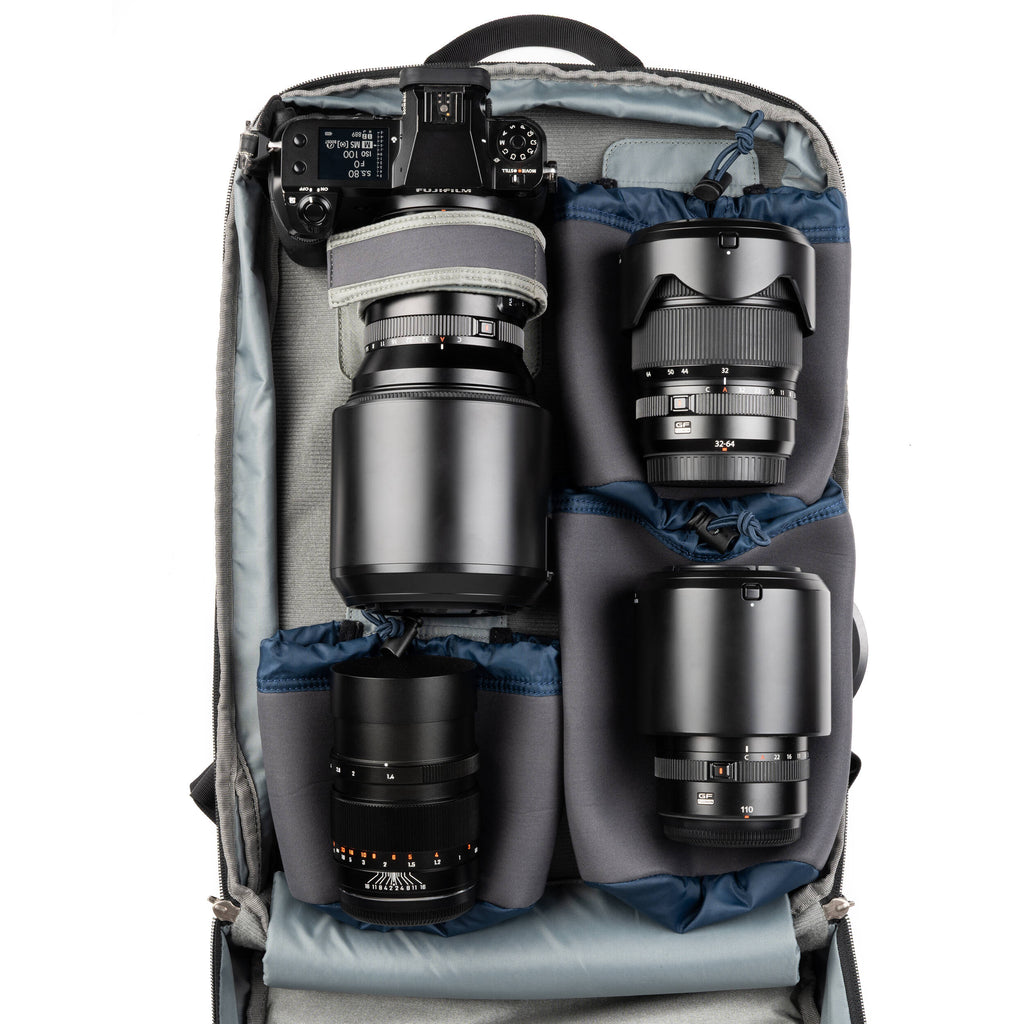 Think Tank Shape Shifter video equipment bag with adjustable compartments and padded interior for professional camera gear.