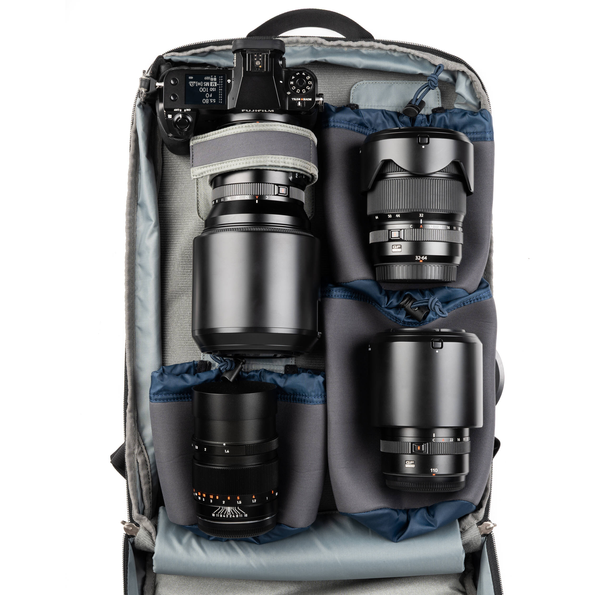 Think Tank Shape Shifter video equipment bag with adjustable compartments and padded interior for professional camera gear.