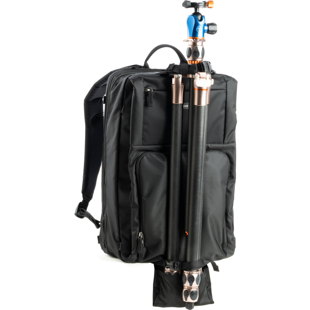Think Tank Shape Shifter video equipment bag with multiple compartments and padded interior for camera gear storage.