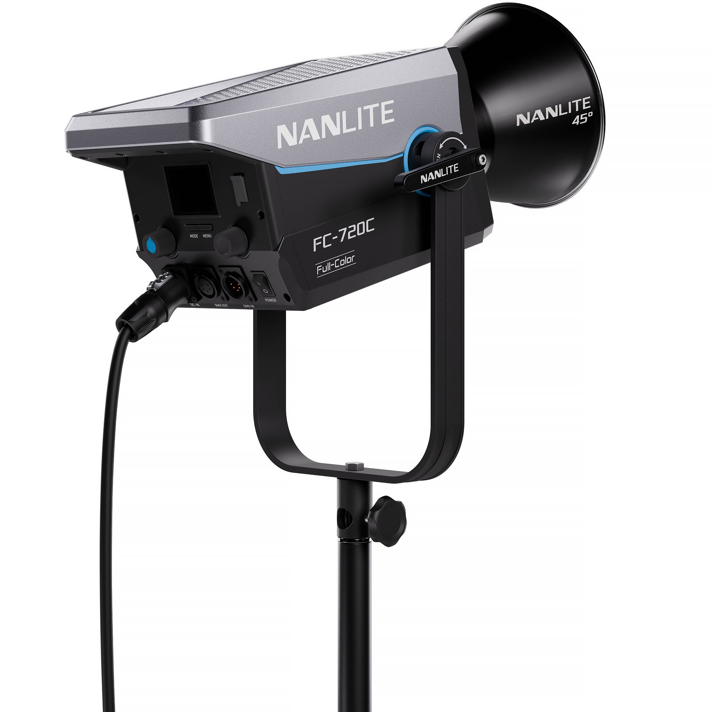 Nanlite FC-720C RGBW color LED spotlight showing adjustable RGB lighting and modern design for professional photography and videography