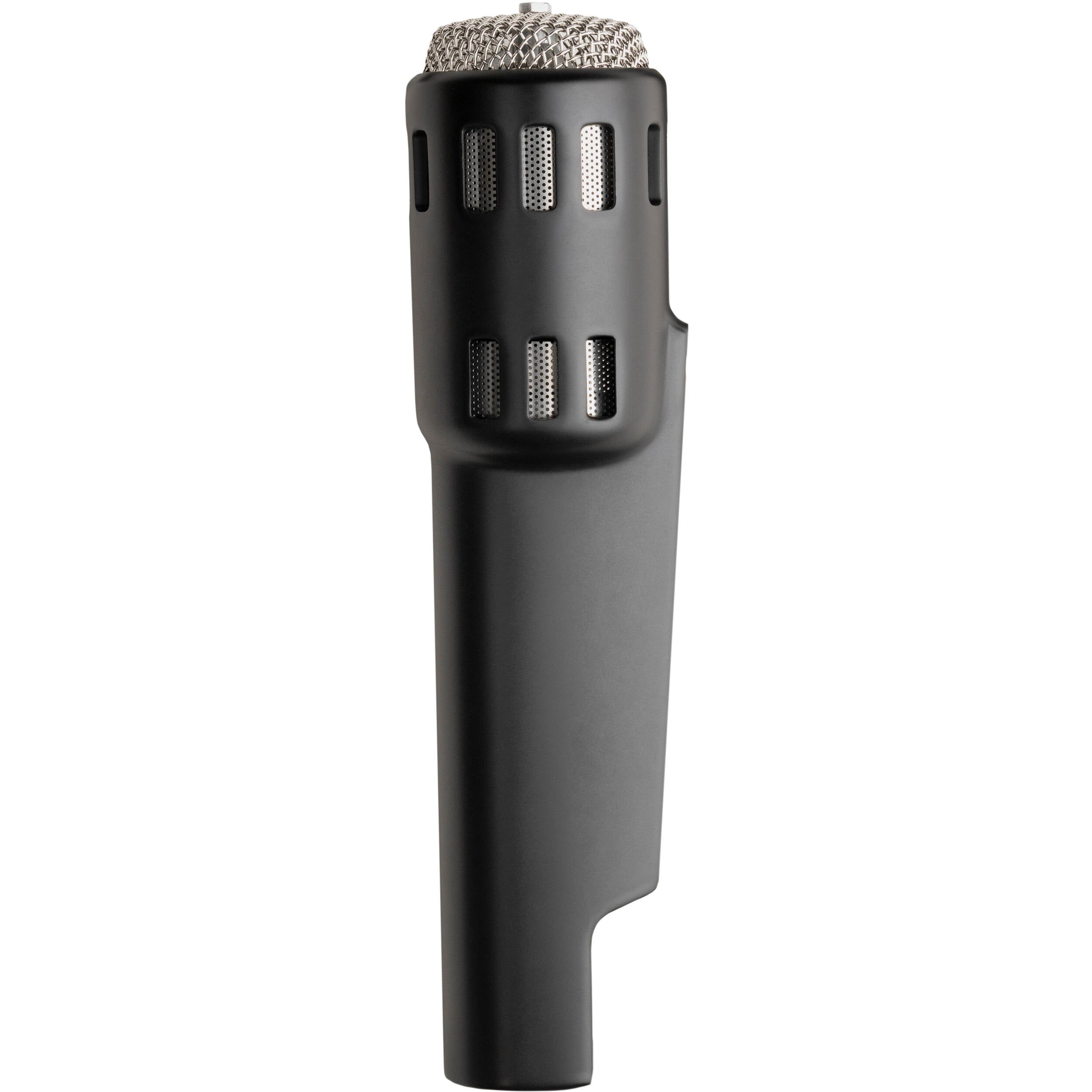 Warm Audio Retro 64 dynamic microphone shown with its sleek black body and vintage-style grille, ideal for studio recording.