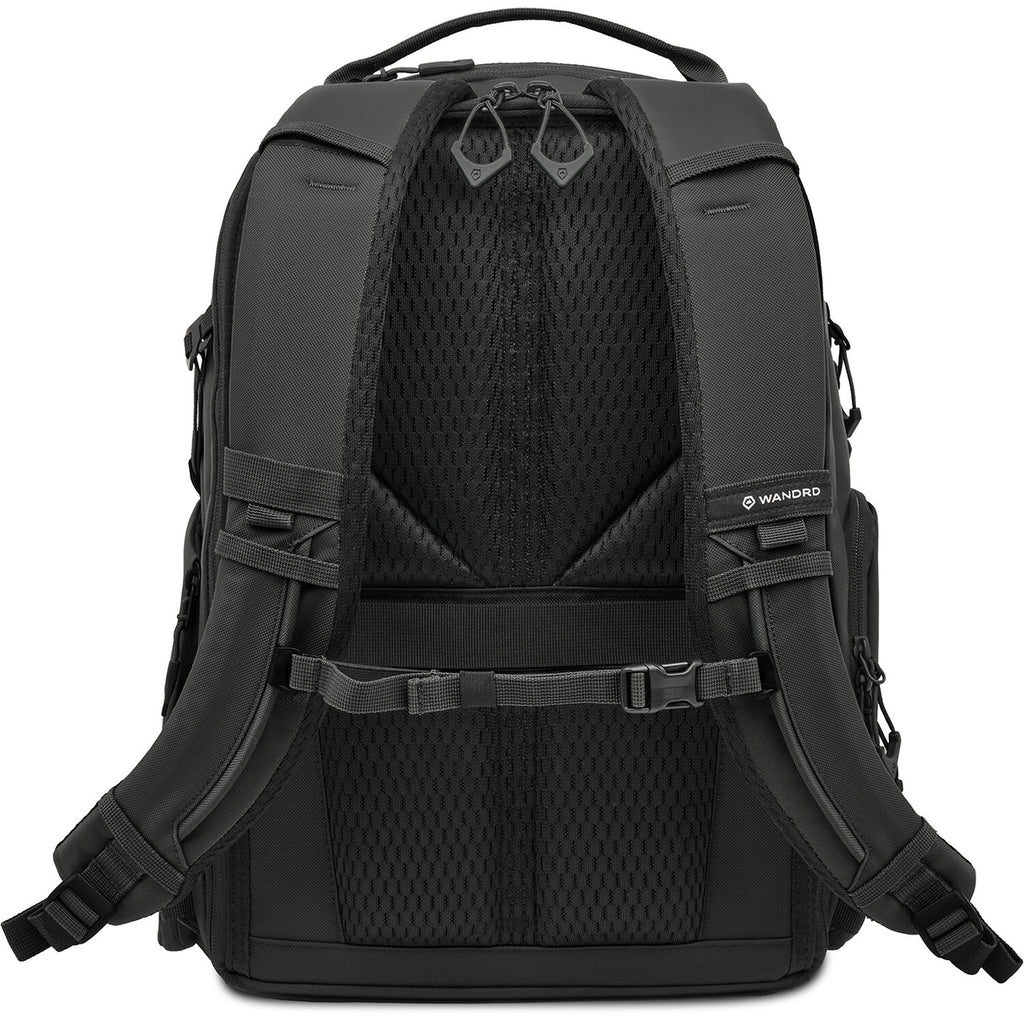 Wandrd Prvke Zip video equipment bag with multiple compartments for cameras, lenses, and accessories, black color, front view.