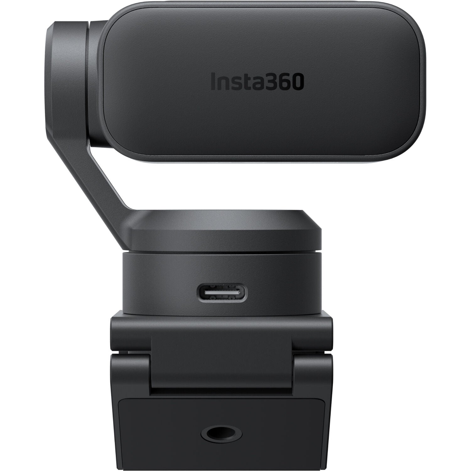 Insta360 Link 2 Pro video conferencing camera with adjustable lens, mounted on a desk for virtual meetings and remote communication.