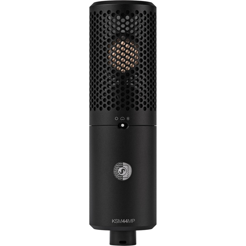 Shure KSM44MP condenser microphone with large diaphragm and multiple polar patterns, ideal for studio recording and vocals.