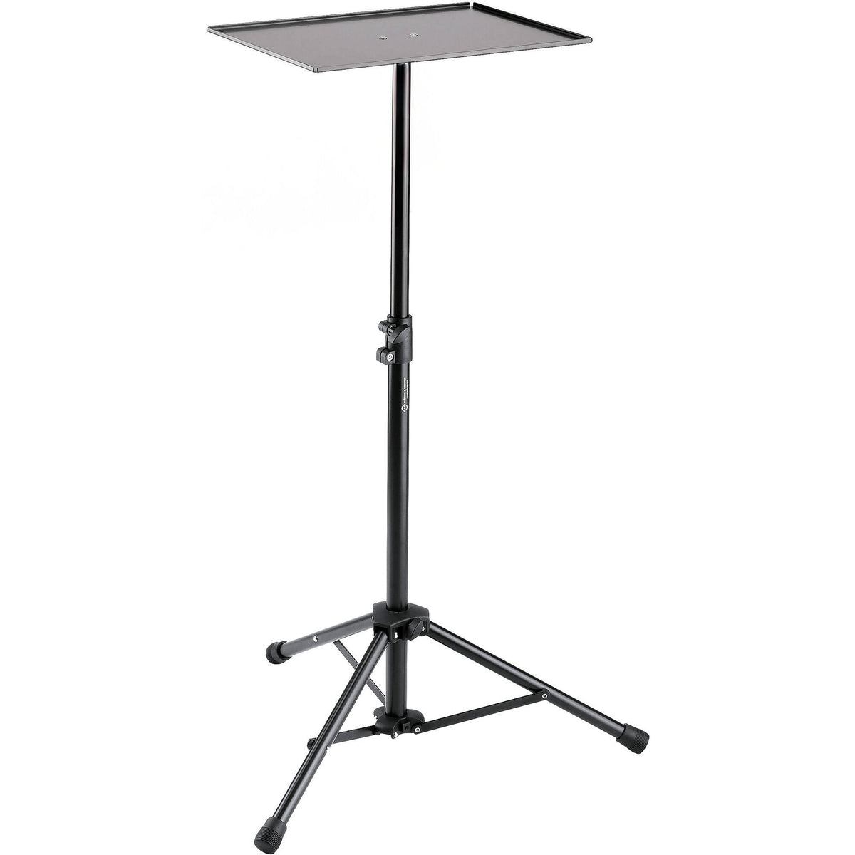 K&M 12151 Laptop Stand with adjustable height and sturdy metal construction for ergonomic workspace setup.