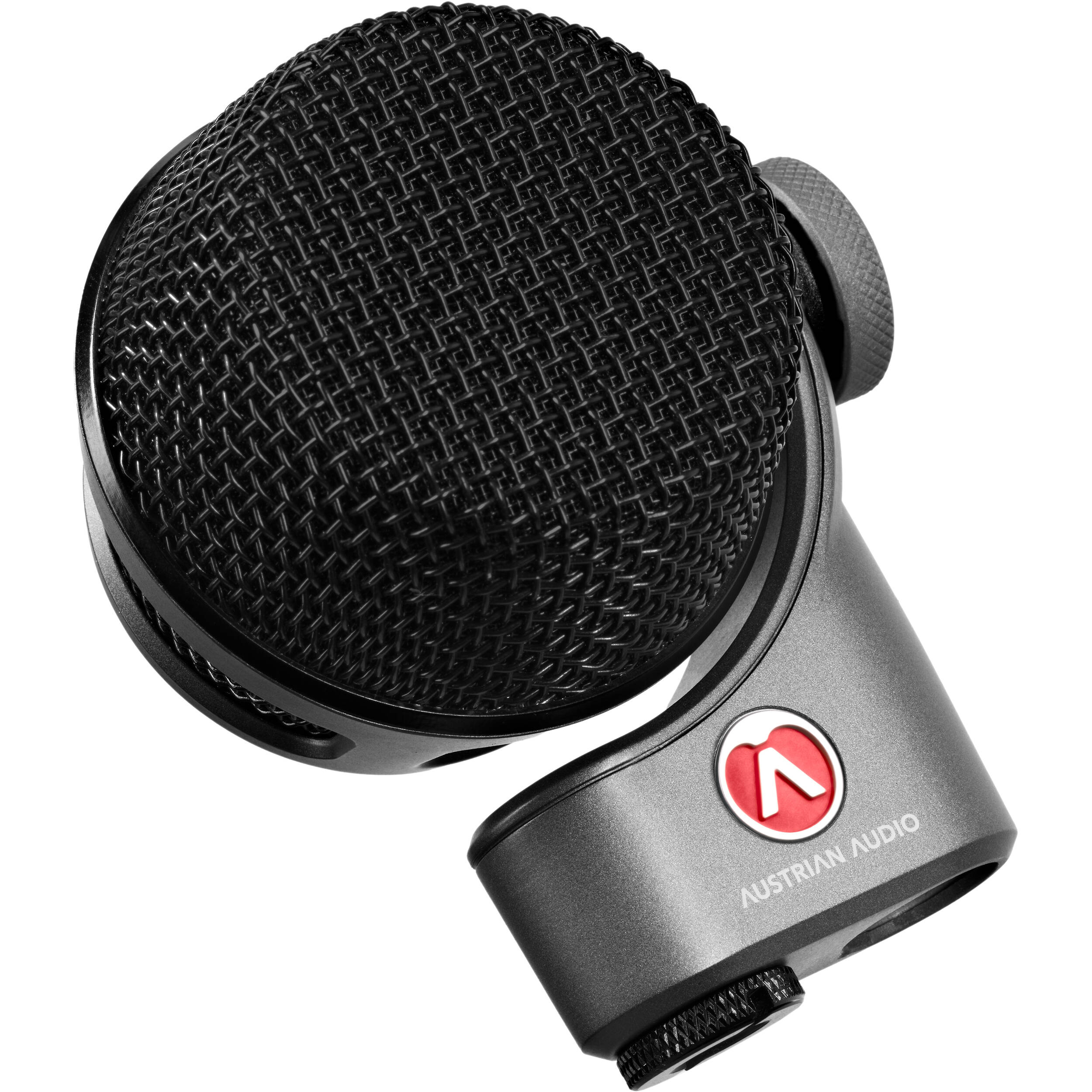 Austrian Audio OC-B6 condenser microphone with black body and gold grille, designed for studio recording and sound capturing.