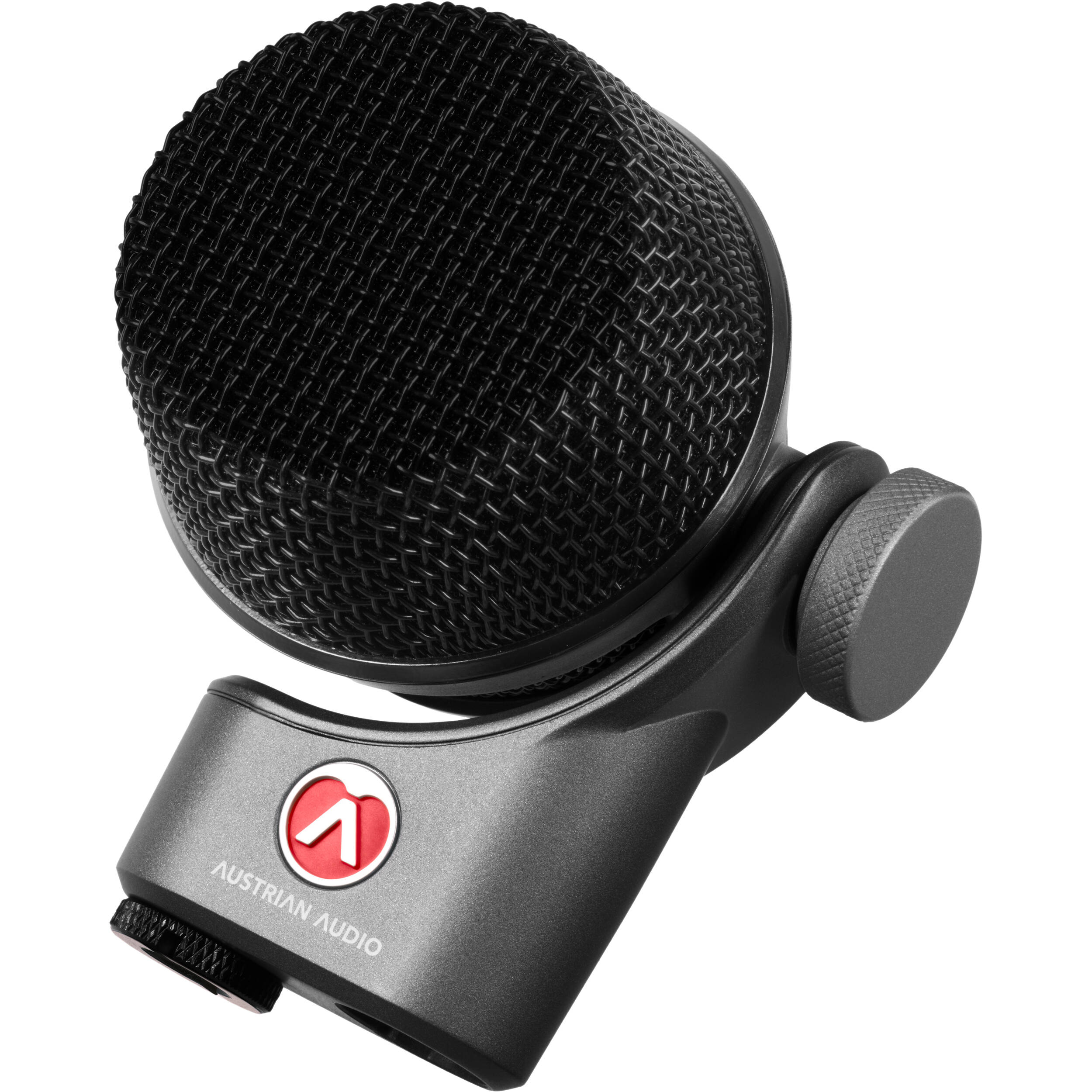 Austrian Audio OC-B6 condenser microphone with gold grille, black body, ready for professional studio or recording use.