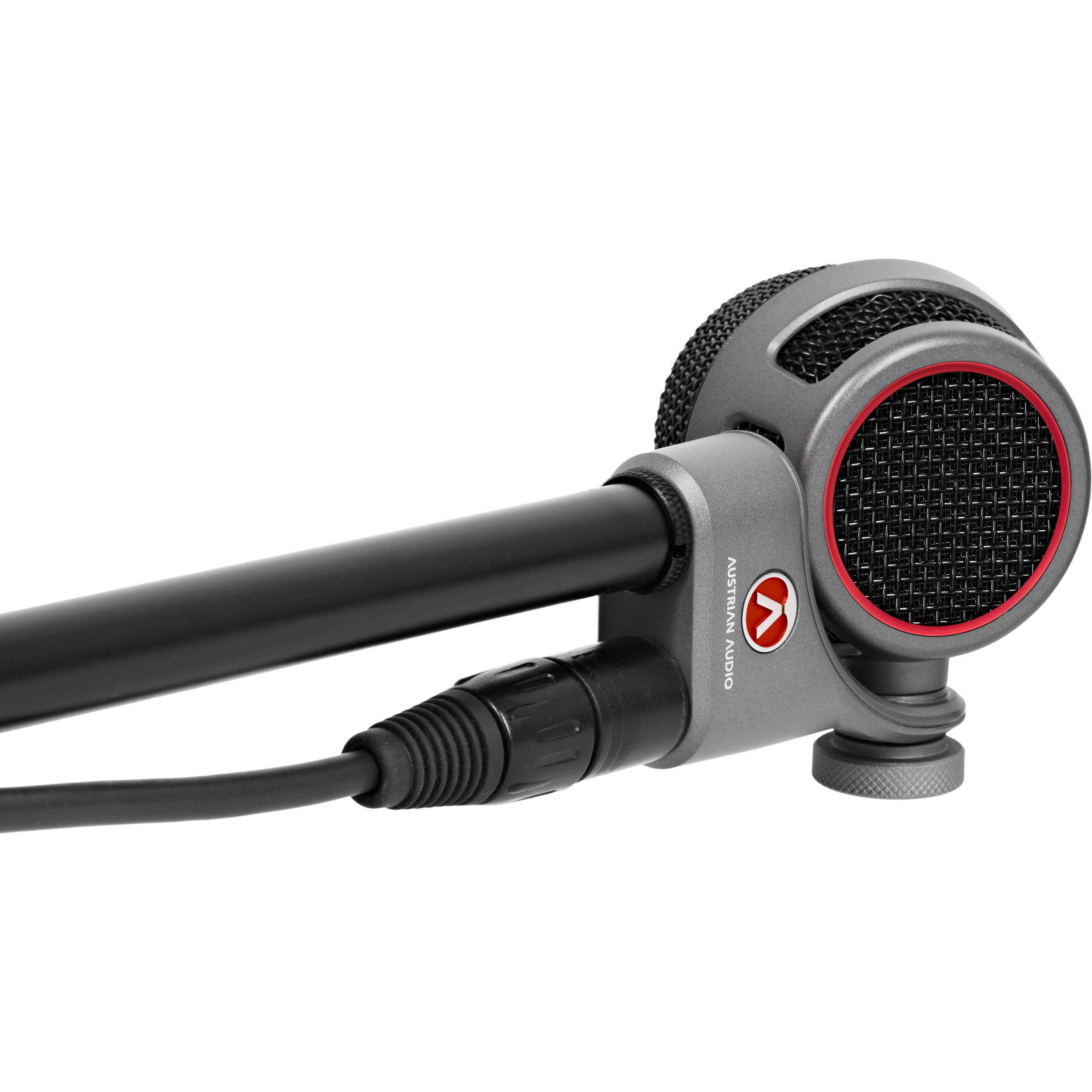 Austrian Audio OC-B6 condenser microphone with professional black finish, featuring a cylindrical body and silver grille for studio recording