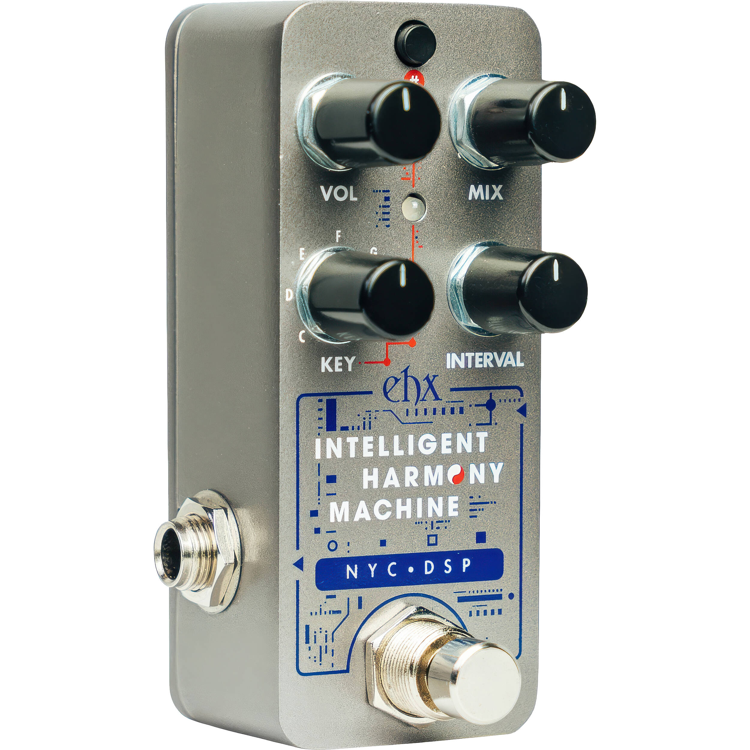 Electro Harmonix Pico Intelligent Harmony Machine pedal with multiple knobs and a compact design on a wooden surface.