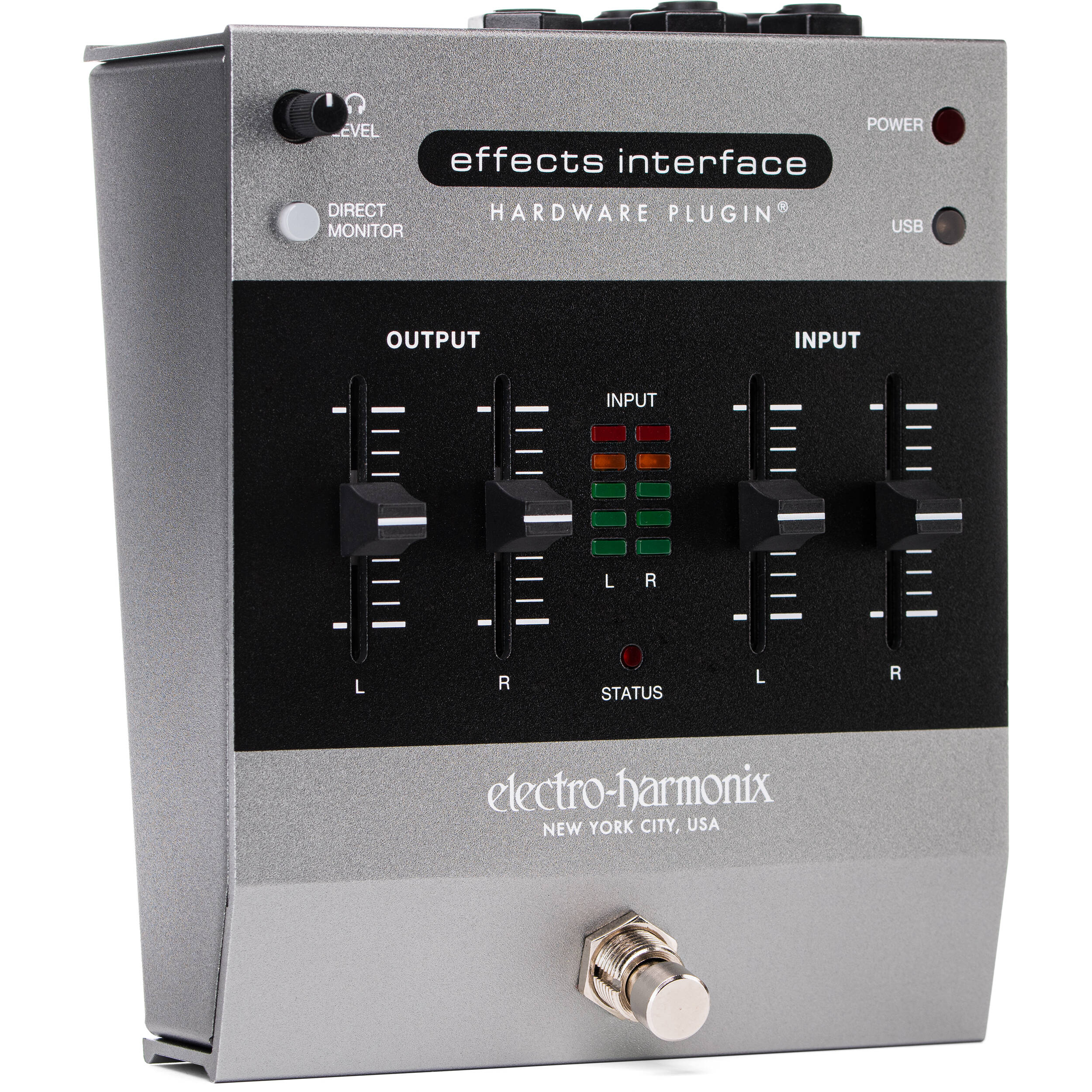 Electro Harmonix Effects Interface hardware pedal with multiple input and output jacks for guitar effects processing.