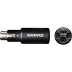 Shure MVX2U Gen 2 USB audio interface with XLR and USB connections, compact design, and professional audio equipment.