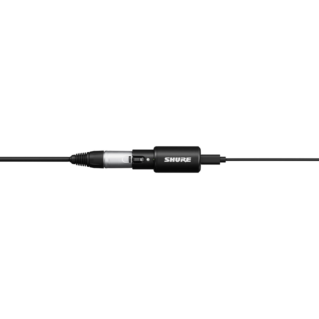 Shure MVX2U Gen 2 USB audio interface with input and output ports, compact design, and professional audio controls.