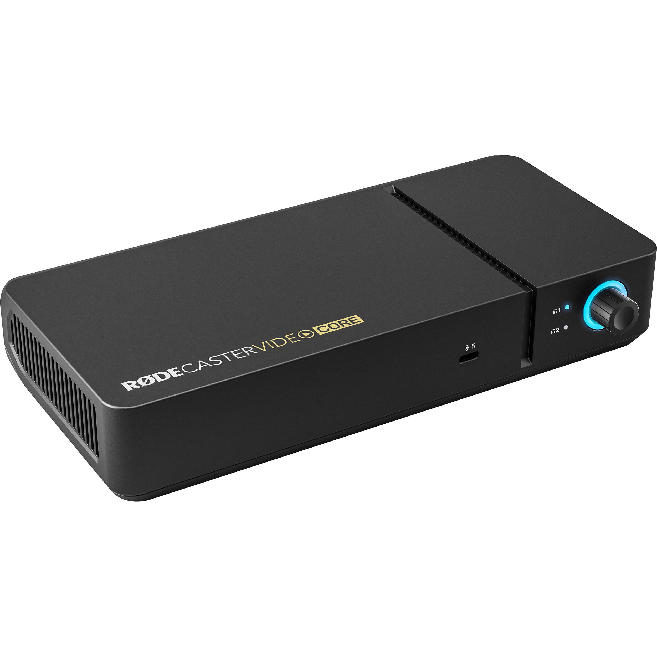 Rode RodeCaster Video Core video editing controller with multiple buttons and dials for professional video production.