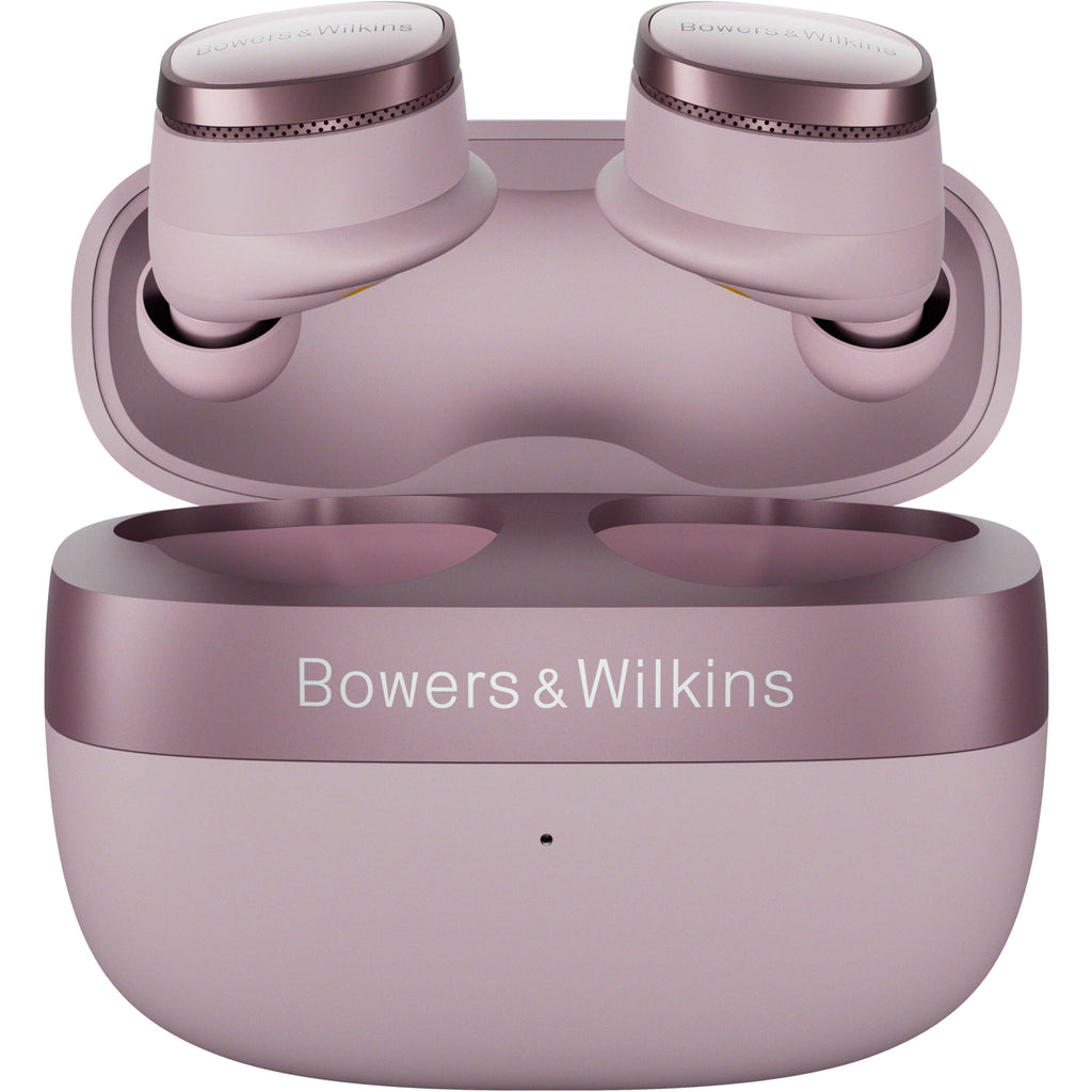 Bowers & Wilkins Pi8 wireless in-ear headphones with sleek black earbuds and inline remote on a white background.