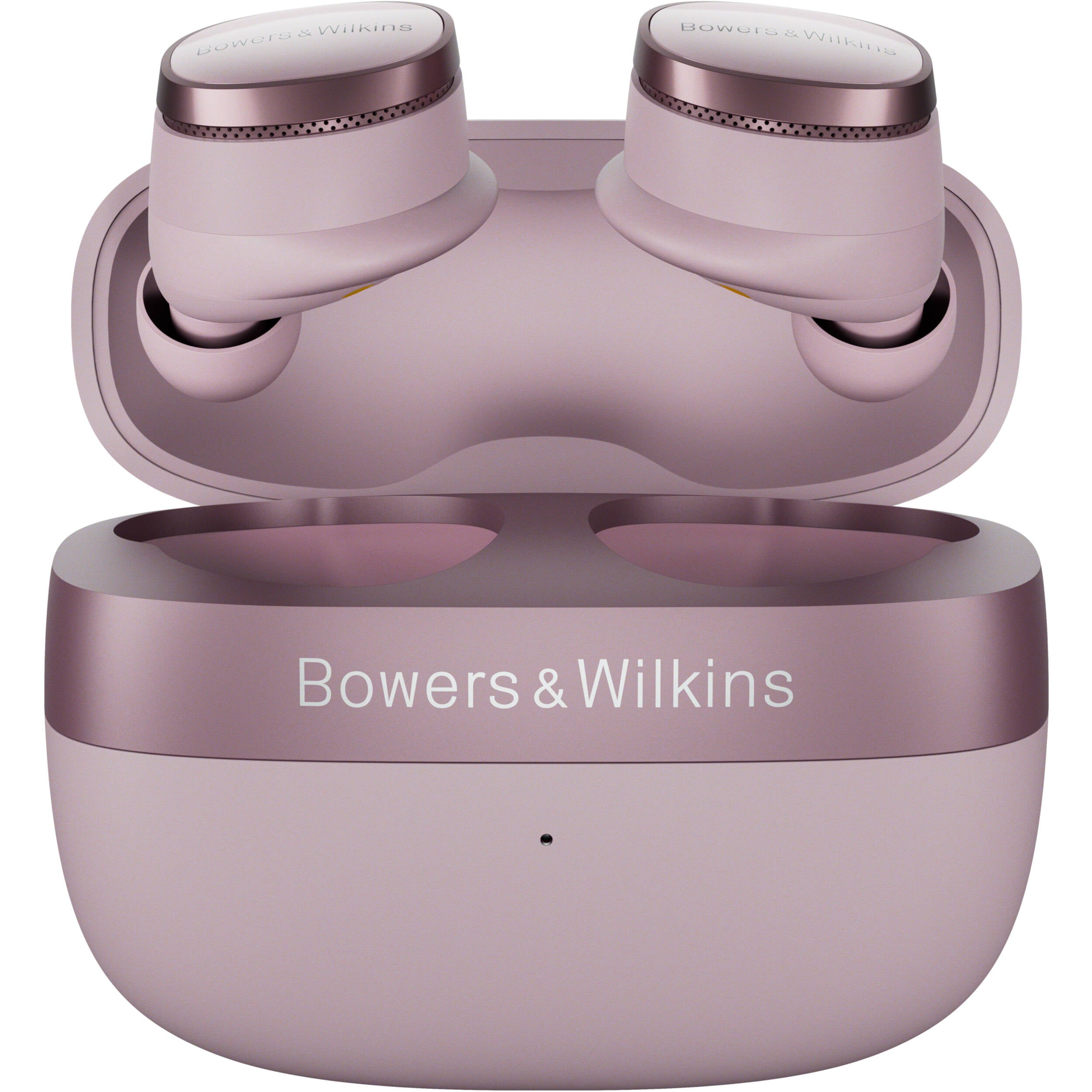 Bowers & Wilkins Pi8 wireless in-ear headphones with sleek black earbuds and inline remote on a white background.